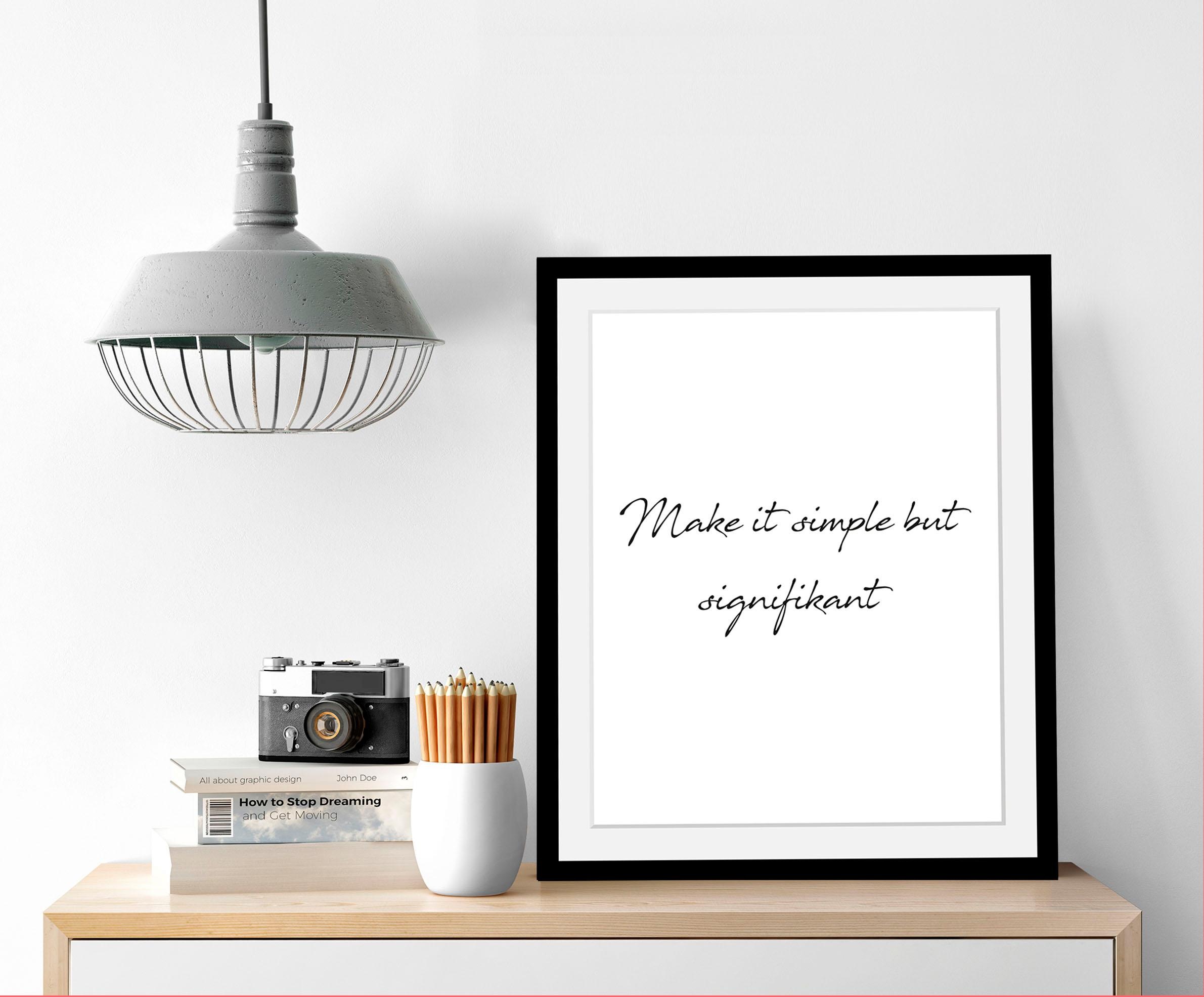queence Bild »Simple«, Schwarz-Weiß-Schriftzug-Motivationsbilder-Spa-Spa Bilder, HD Premium Poster-Druck inkl. Holzrahmen