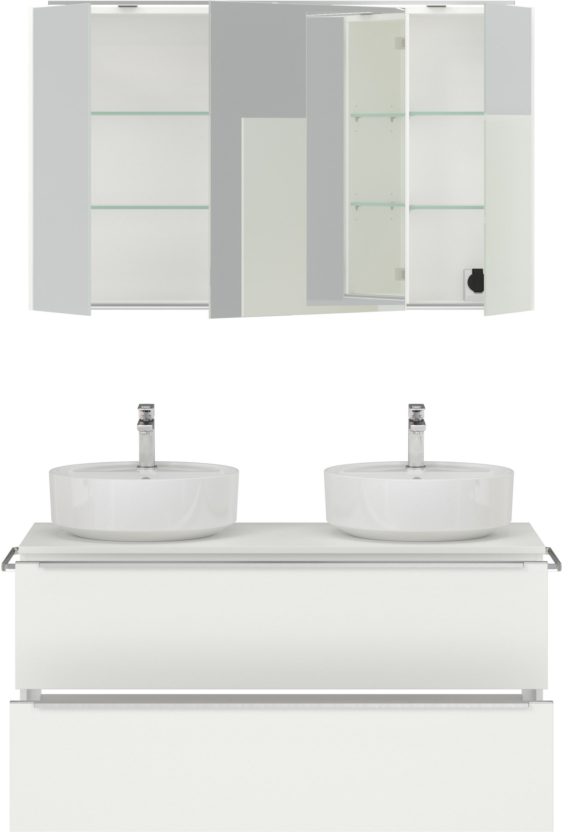 nobilia® Badmöbel-Set »Alvene«, (2 St., vormontiert, mit Soft-Close), inkl. Spiegelschrank mit Beleuchtung und Dimmerfunktion, in 4 Breiten