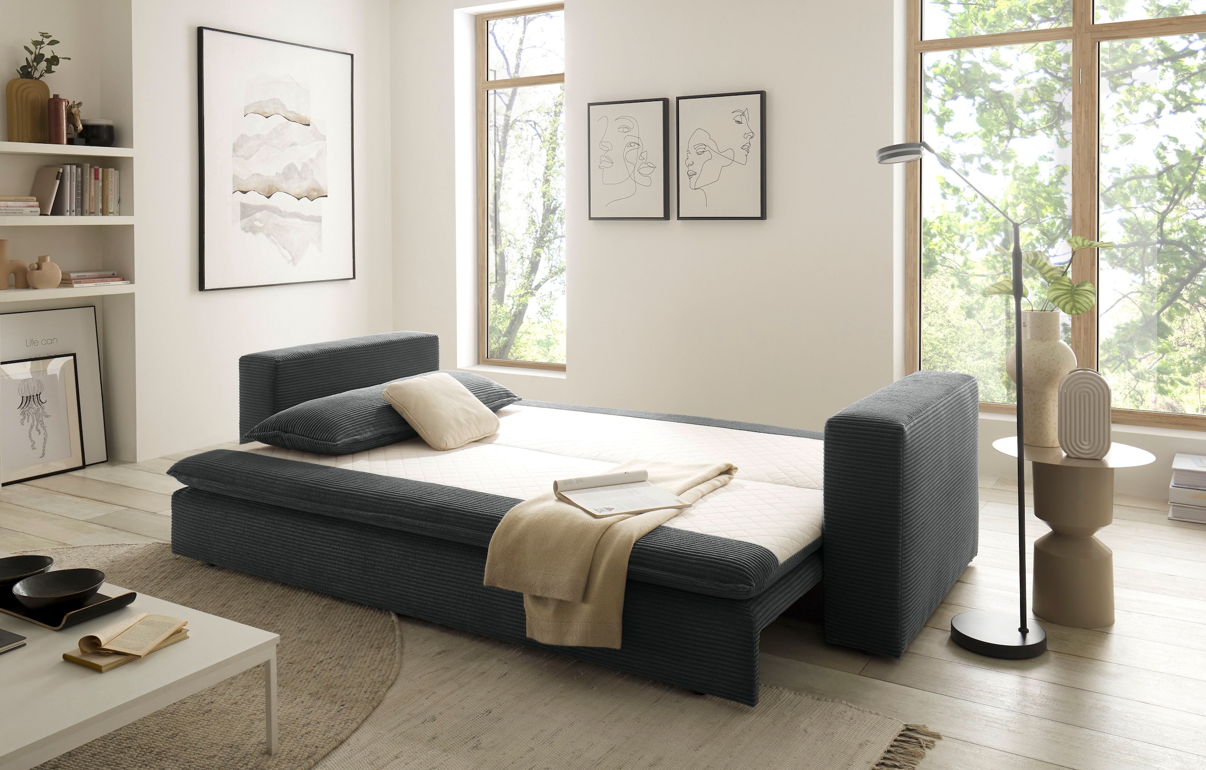 Home affaire 3-Sitzer »PIAGGE« Cord-Bezug - mit Bettfunktion und Bettkasten, mit praktischem Topper