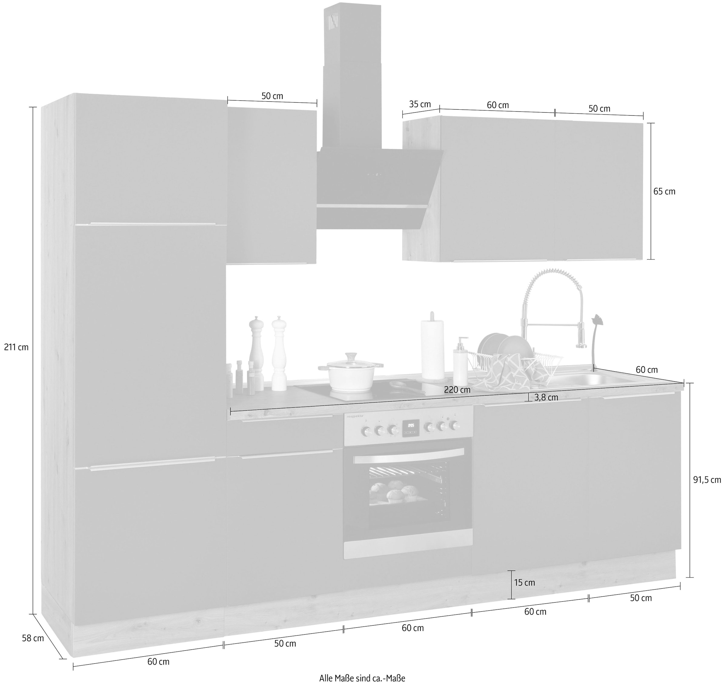 RESPEKTA Küchenzeile »Safado der Close Serie Ausstattung Raten Breite Marleen«, aus bestellen 280 wie cm hochwertige Soft auf Funktion