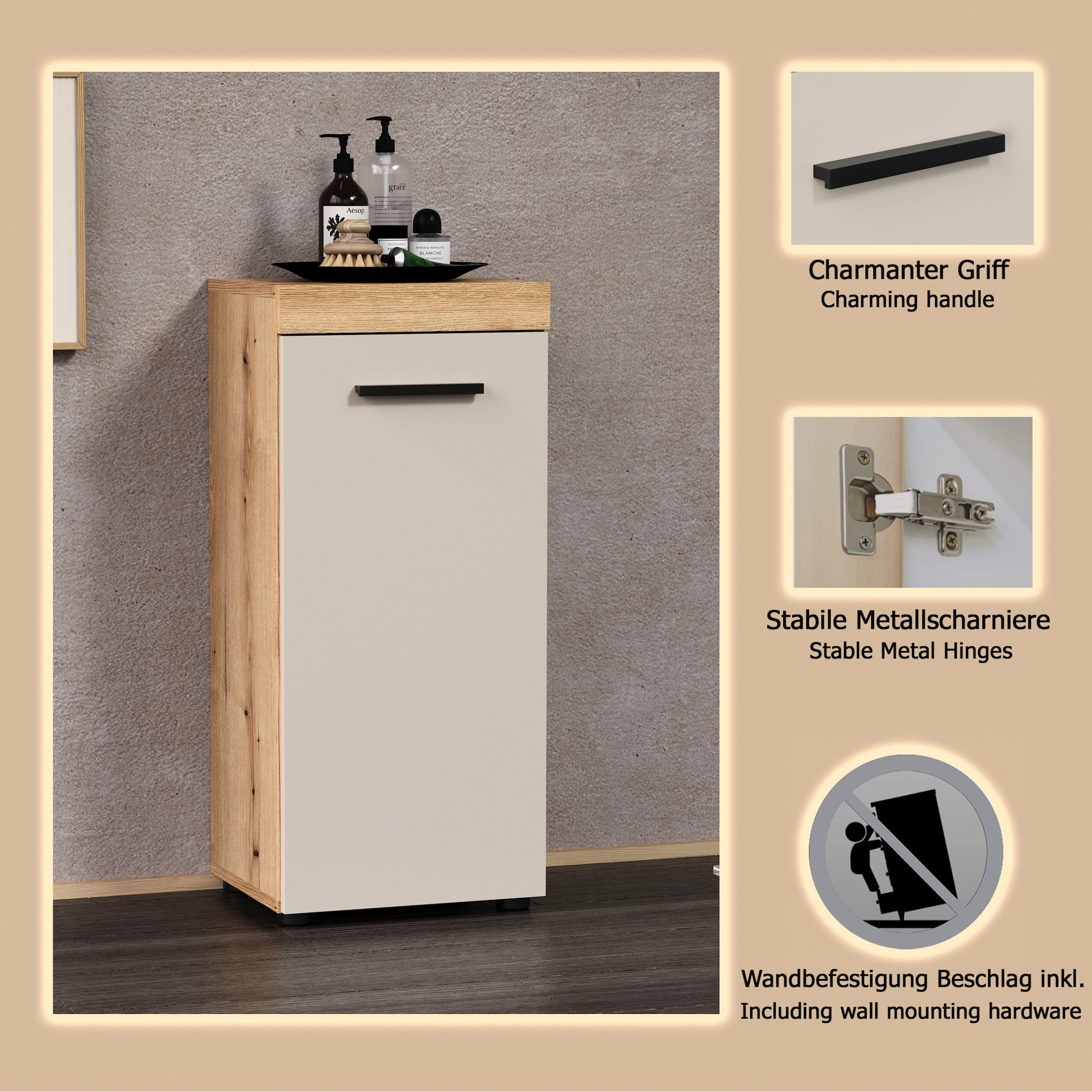 welltime Badkommode »Isera« 1 Stk. tlg. Unterschrank mit 1 Tür und 1 Einlegeboden – (B/T/H) 36/31/81 cm