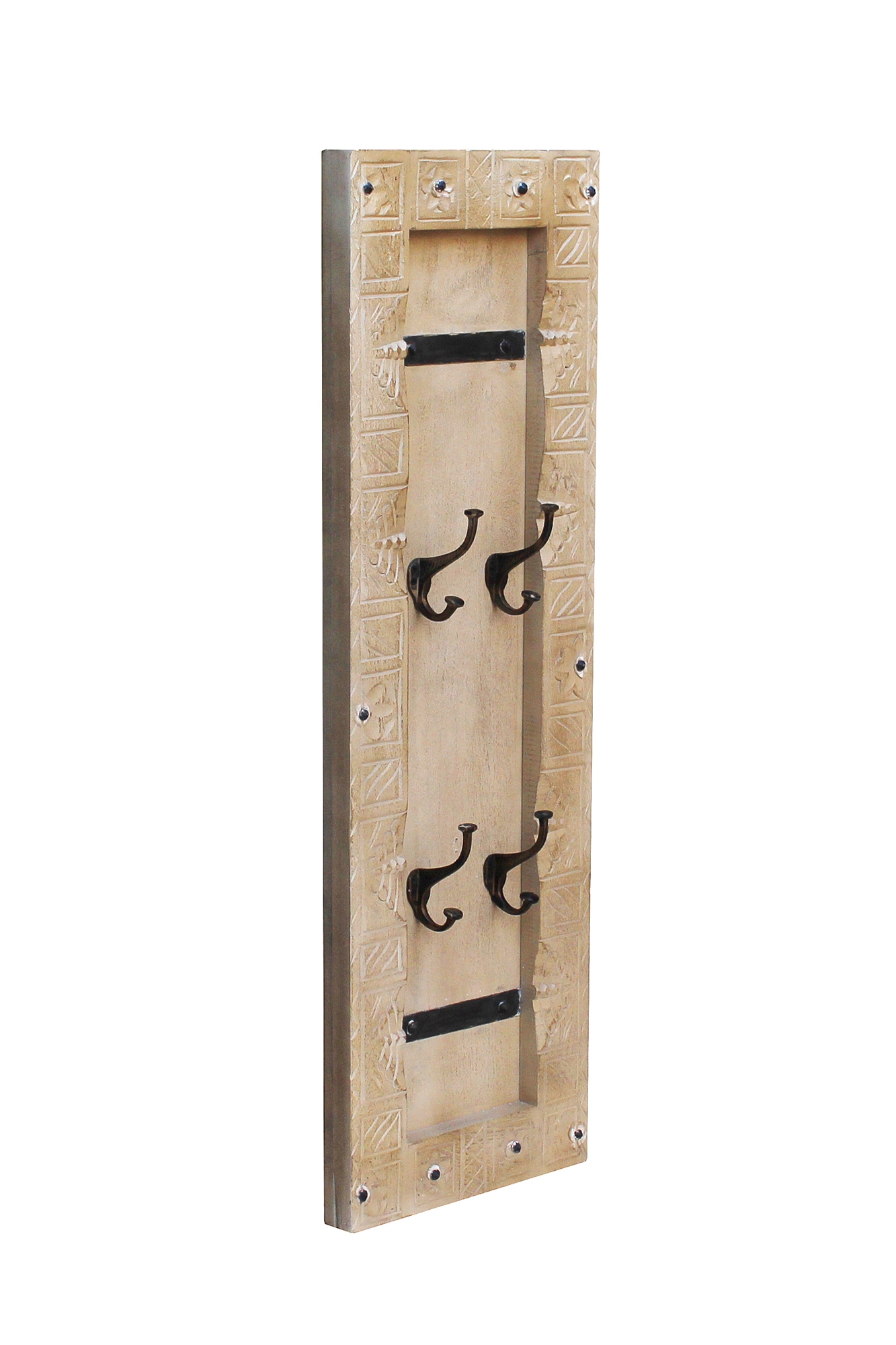 SIT Garderoben-Set, (Set, 4 St., Dielen-Set), Front mit aufwändigen Schnitzereien, Ringgriffe & Beschläge aus Metall