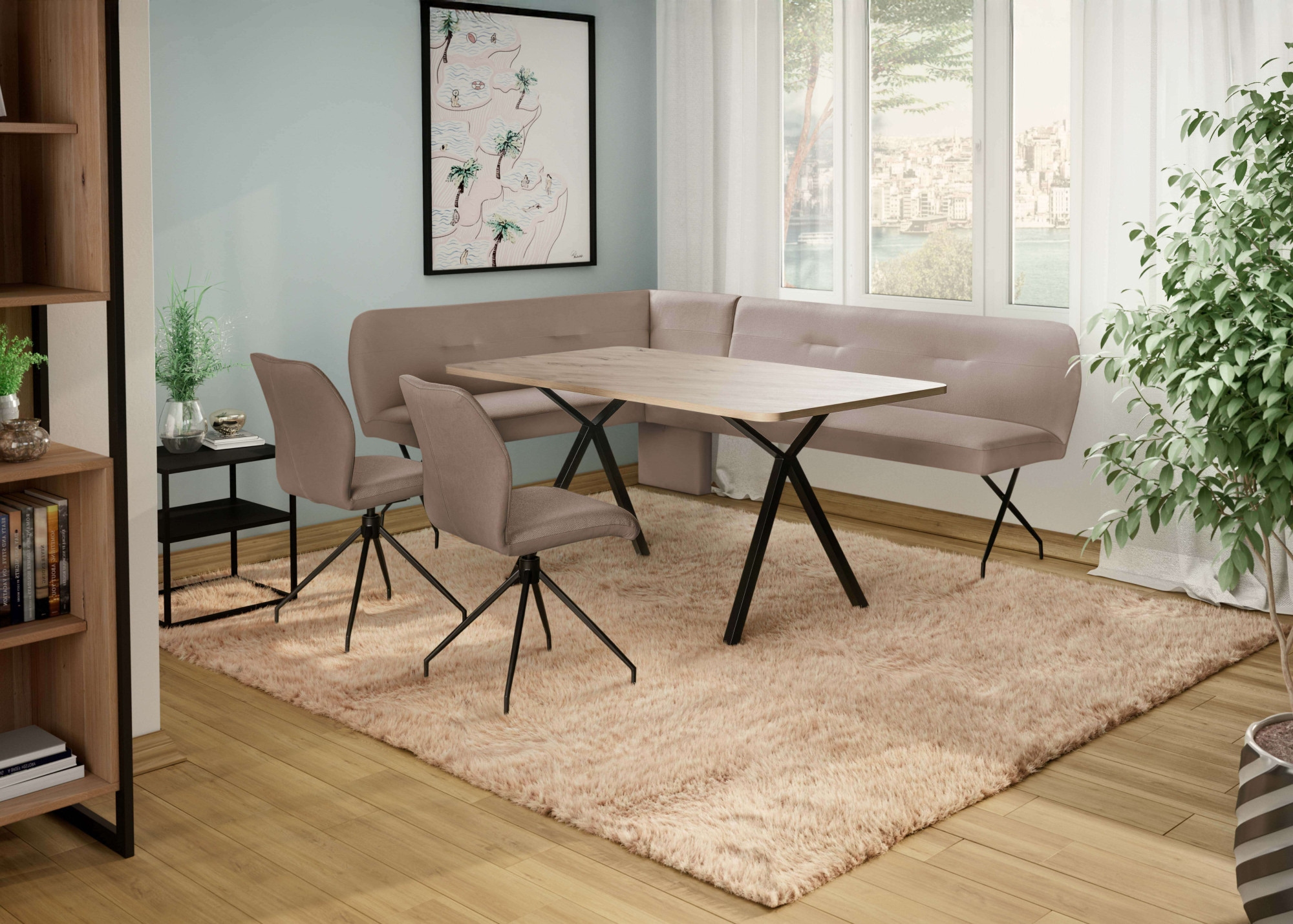 OTTO home Eckbankgruppe »Gabi Essecke, Sitzgruppe, Eckbankgruppe, Küchenbankgruppe« Set, 4tlg, 4 tlg. tlg. Stuhl: 360° drehbar (Rückst.), 2-Stoff-Design. Wellenfederung Eckbank