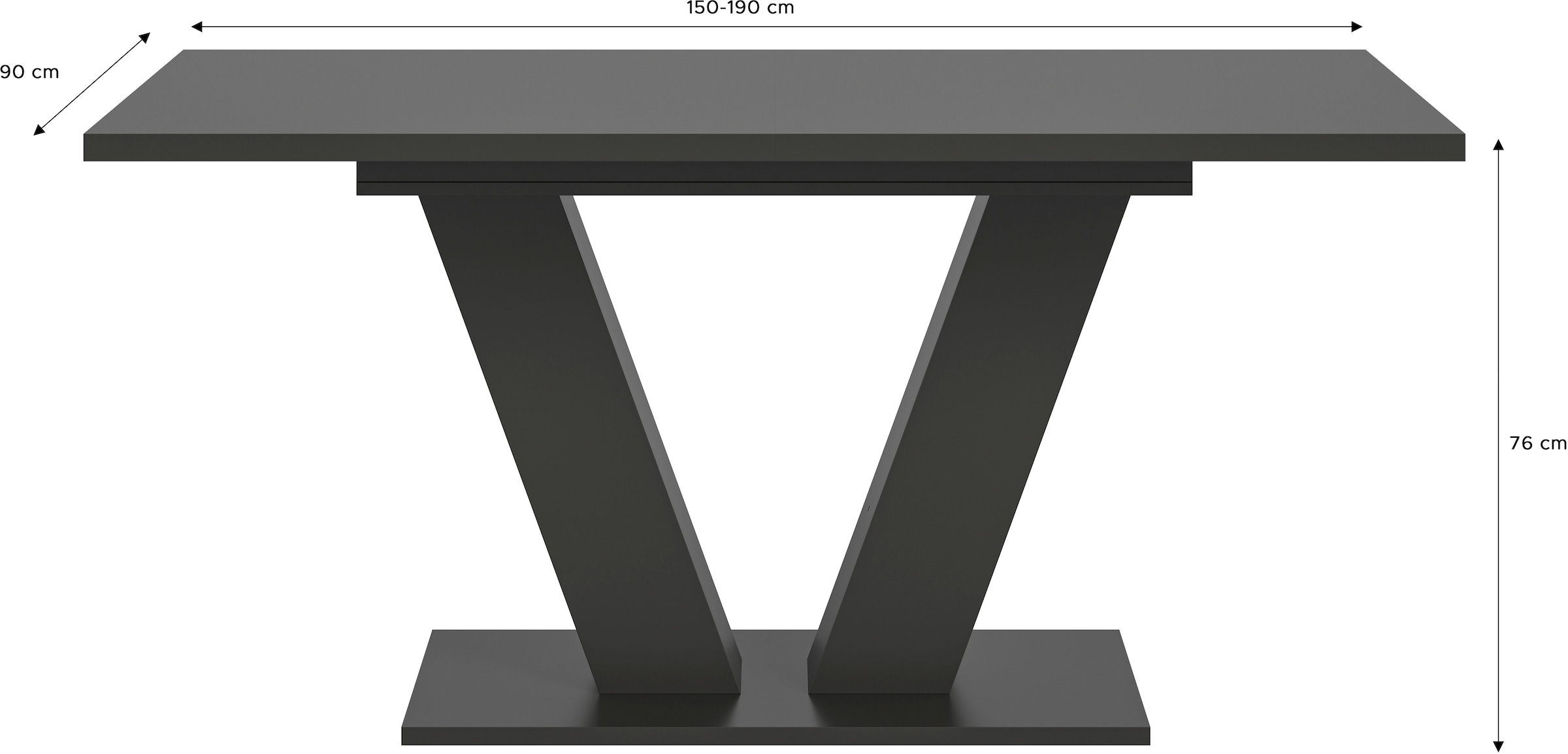 INOSIGN Esstisch »Motus, ausziehbar 150 -190 cm, inklusive 40 cm Einlegeplatte«, V-Gestell mit Bodenplatte, Tisch, Küchentisch, Esszimmer, Küche