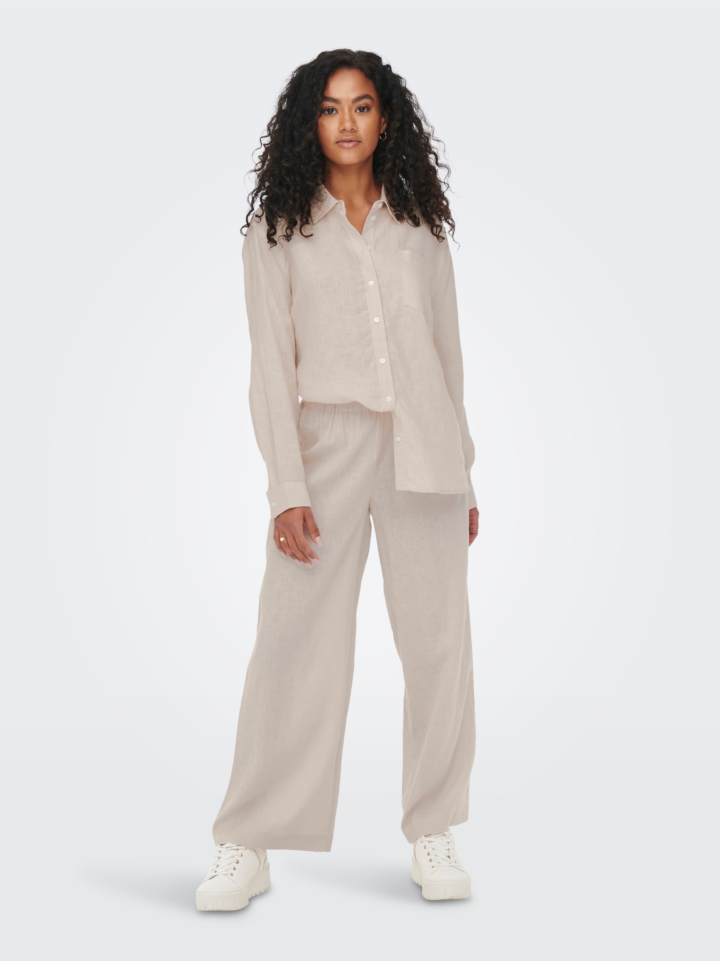 ONLY Schlupfhose »ONLTOKYO – Sommerhose mit Leinen und elastischem Bund«  gerade Form, casual, Web, Viskosemischung