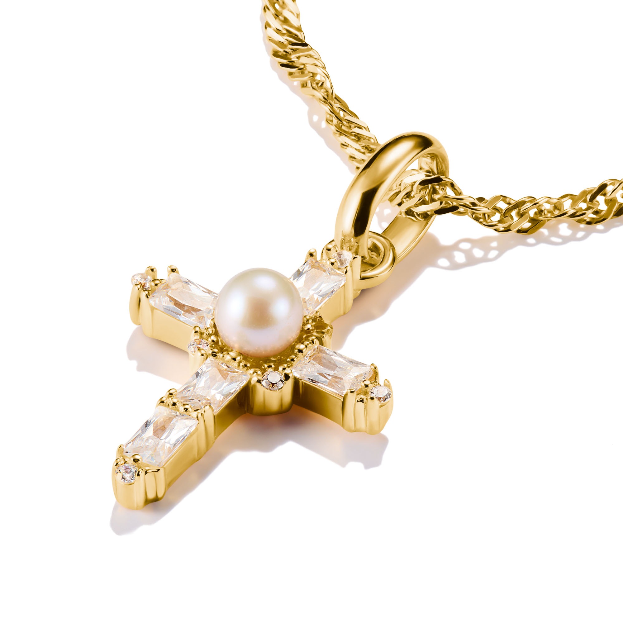 THOMAS SABO Charm Kreuz »Charm Vintage-Kreuz vergoldet - Connect, CC1287-445-14«, mit Zirkonia (synth.) - mit Süßwasserzuchtperle