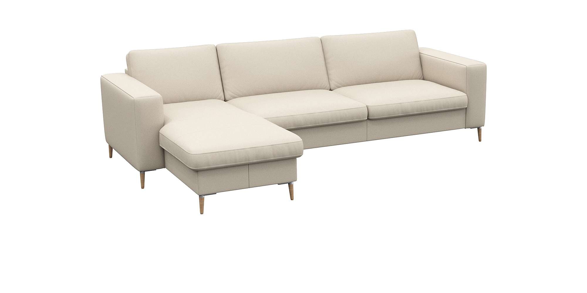 FLEXLUX Ecksofa »Fiore, Sitzaufbau mit hochwertigem Kaltschaum für mehr Sitzkomfort«, breite Armlehnen, L-Form, Füße Alu+ Eiche