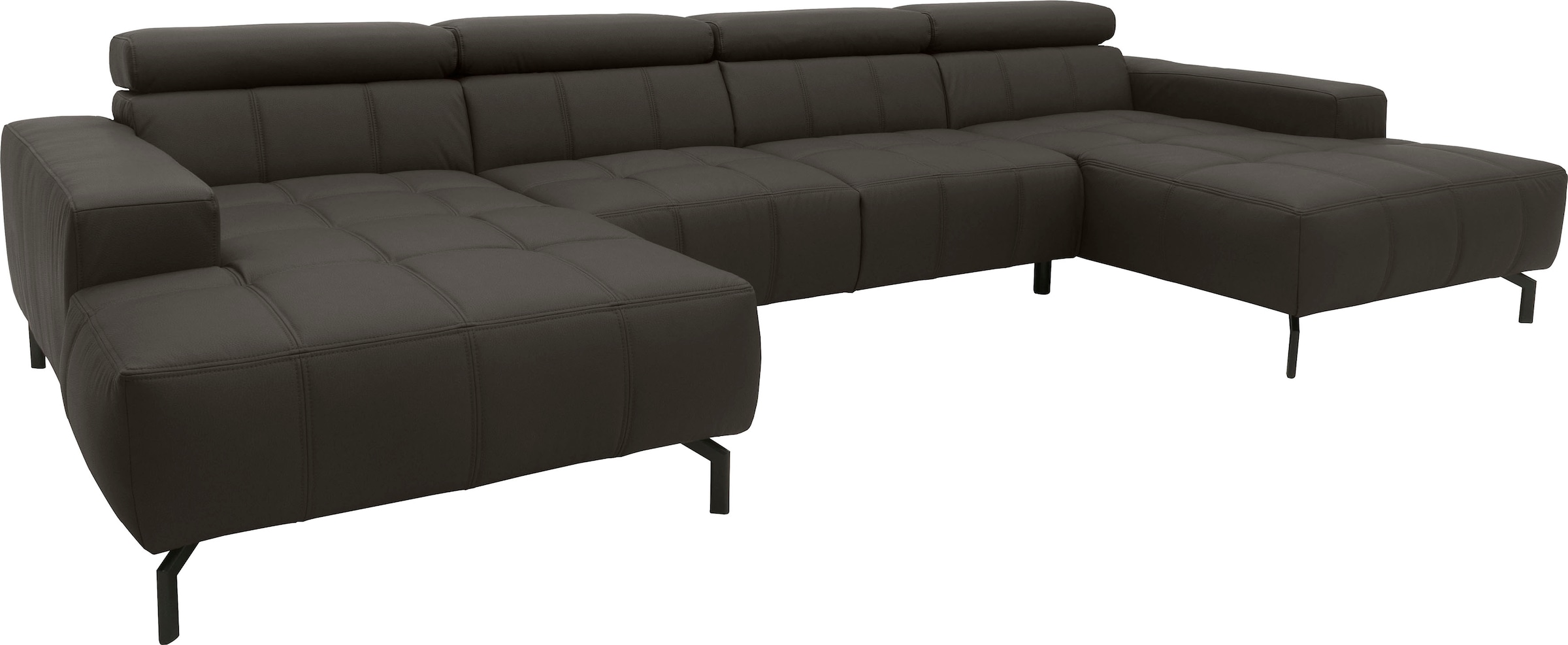 DOMO collection Wohnlandschaft »Cunelli tolle Sitznähte als Designelement, fester Sitzkomfort, U-Form« whlw. verstellbare Kopfteile, passend für gängige Saugroboter