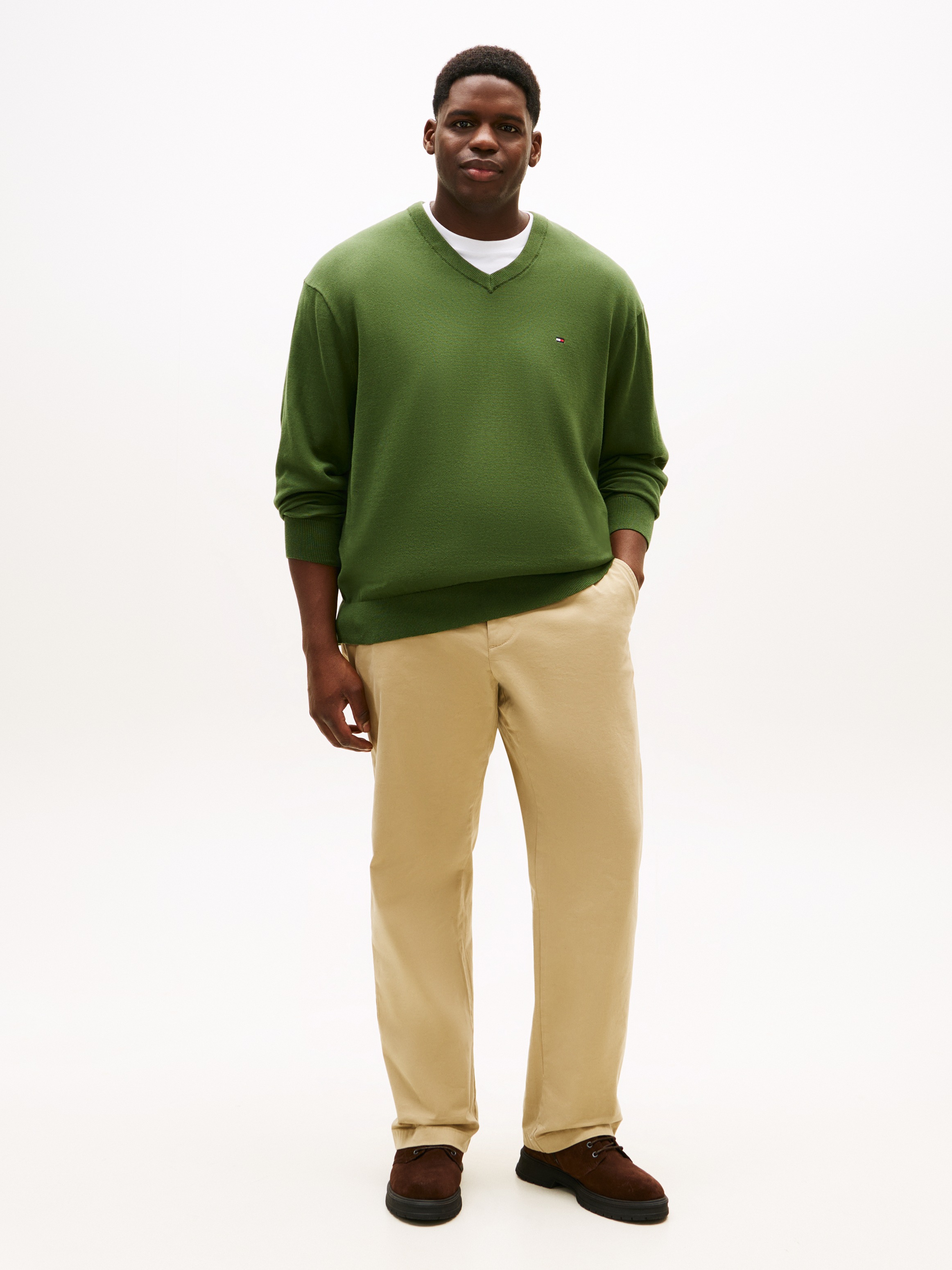 Tommy Hilfiger Big & Tall V-Ausschnitt-Pullover »BT-ESSENTIAL COTTON« Rippbündchen am Ärmel, Saum und Ausschnitt,  Große Größen, normale Passform