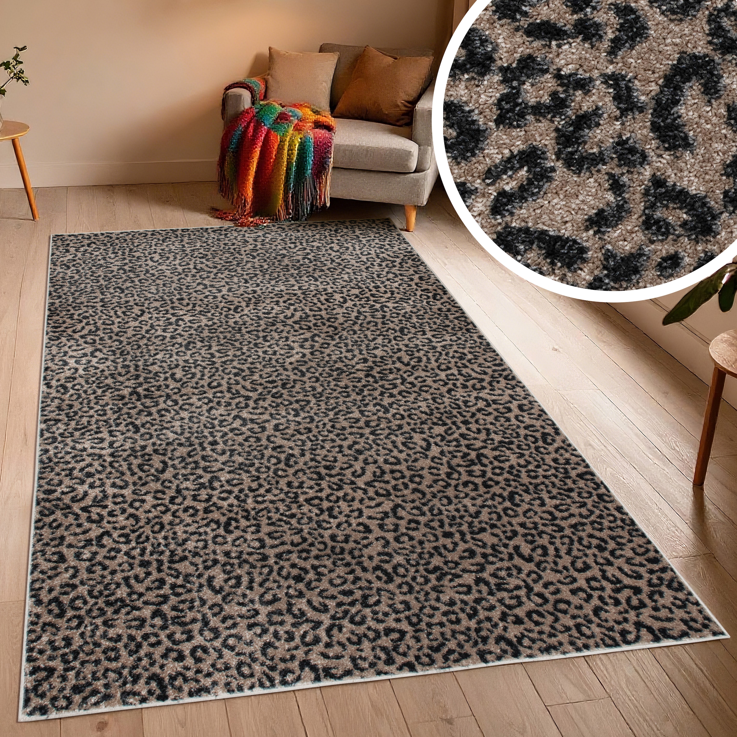 OTTO home Teppich »Fynna, Leoparden-Muster, Animalprint« rechteckig 9 mm Höhe besonders weicher Flor, Wohnzimmer, Schlafzimmer, Esszimmer, Leo