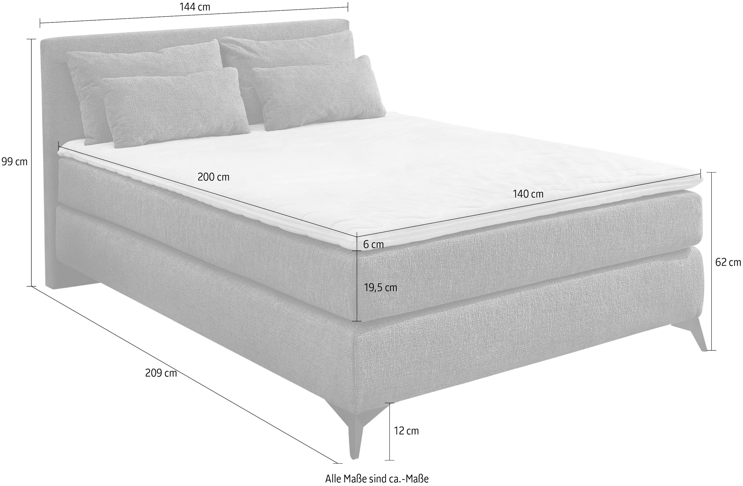 Jockenhöfer Gruppe Boxspringbett »Paulina, inkl. Topper und Kissen, Härtegrade wählbar«, 140x200 cm oder 180x200cm