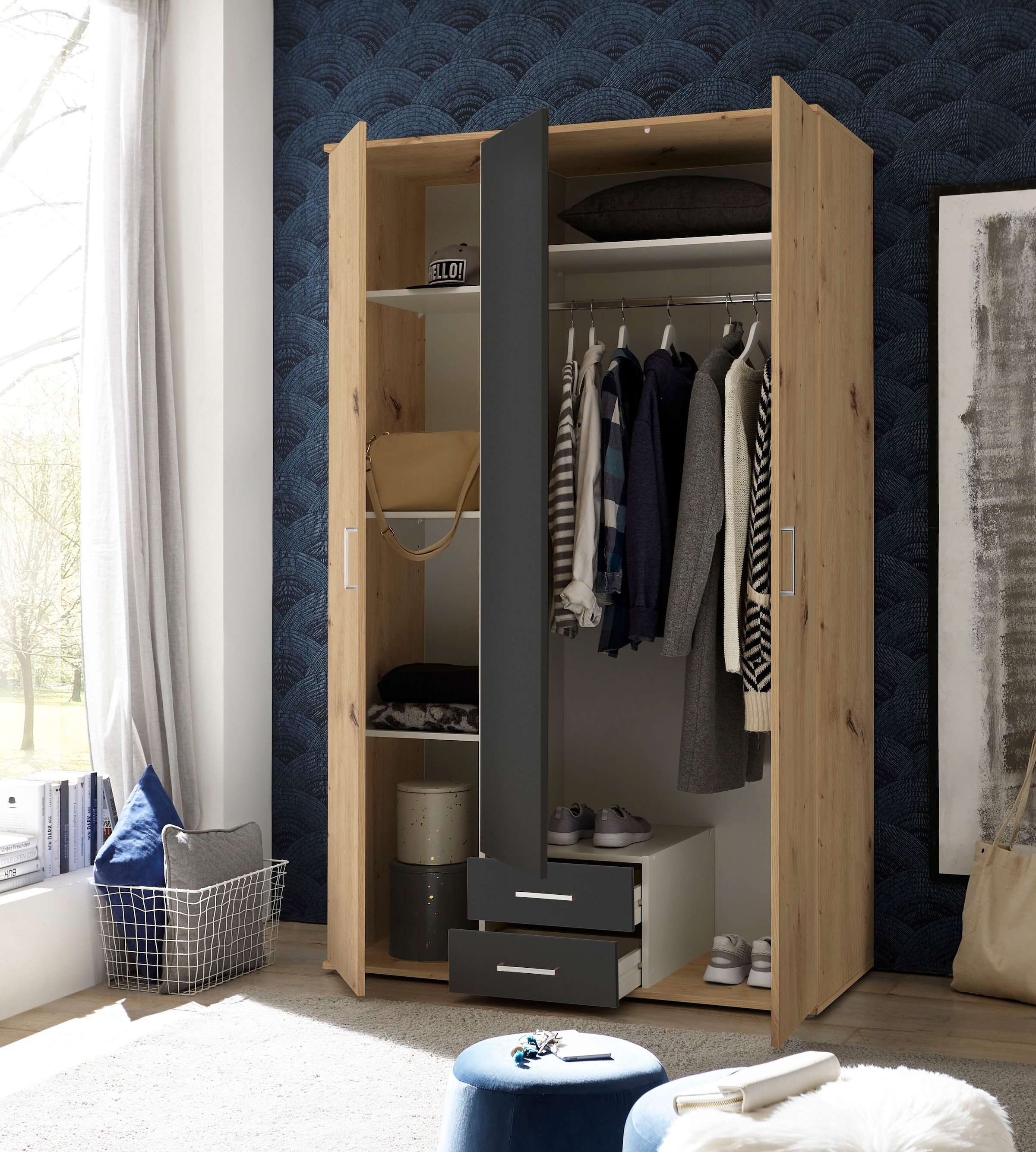 Schlafkontor Kleiderschrank »Marburg Bestseller Schrank Garderobe mit Schubladen«, Schlafzimmerschrank in Top Qualität, in 2 Breiten