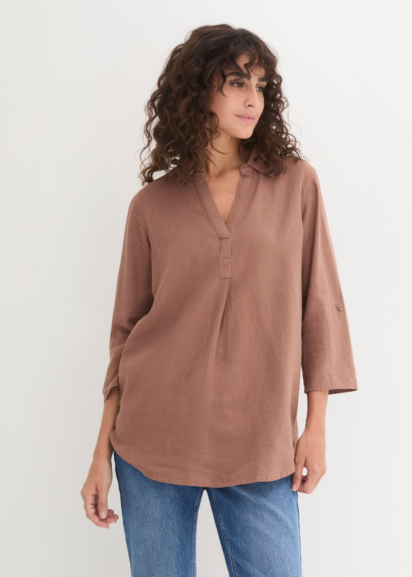 bonprix Langarmbluse »3/4-Arm Bluse mit Leinen« figurumspielende Passform, für vielseitige Alltagslooks