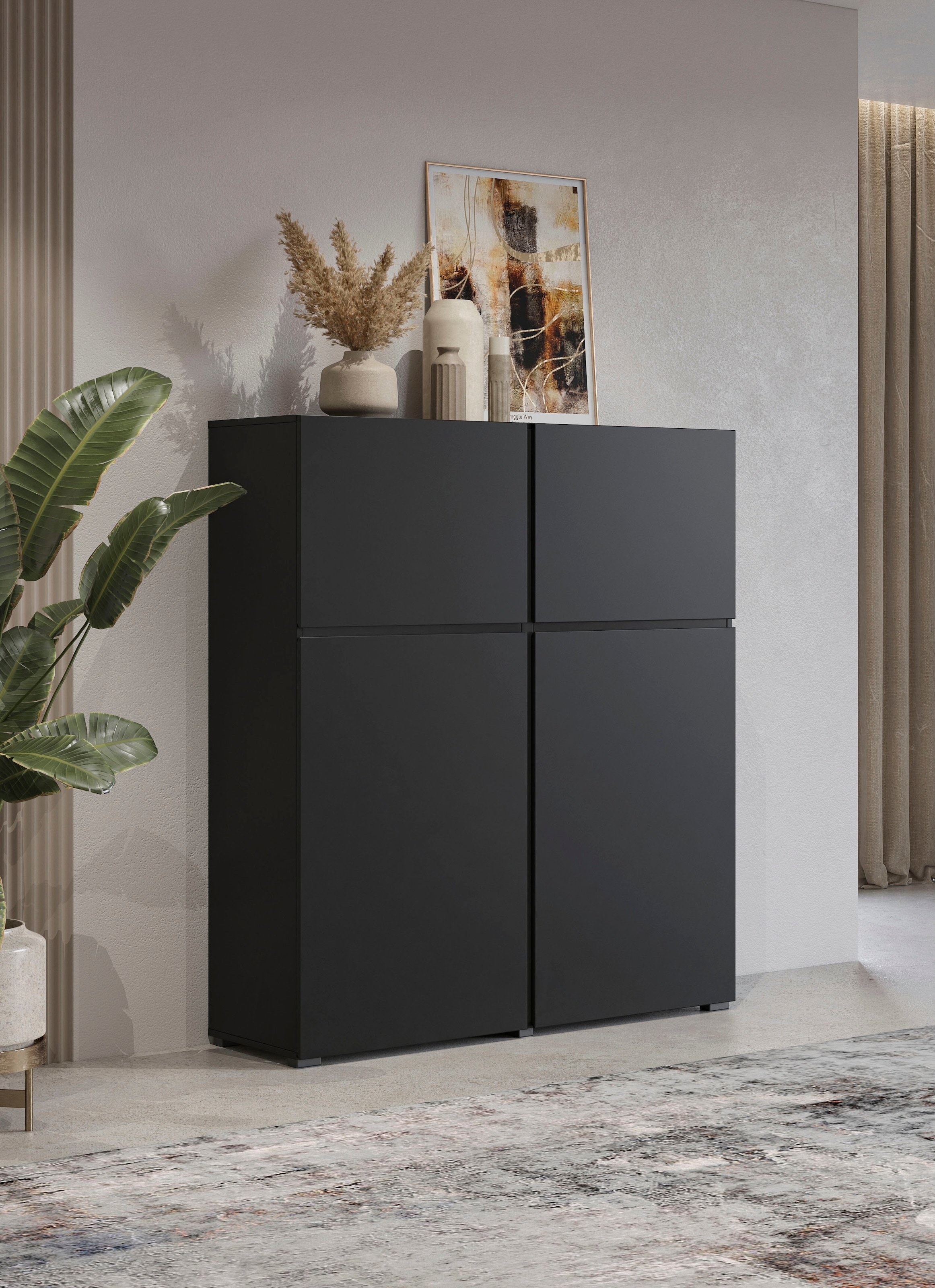OTTO home Highboard »Cross, moderne grifflose Hochkommode mit 4 Türen,Türkommode« Hochschrank, Höhe 139 cm mit viel Stauraum, Einlegeböden verstellbar