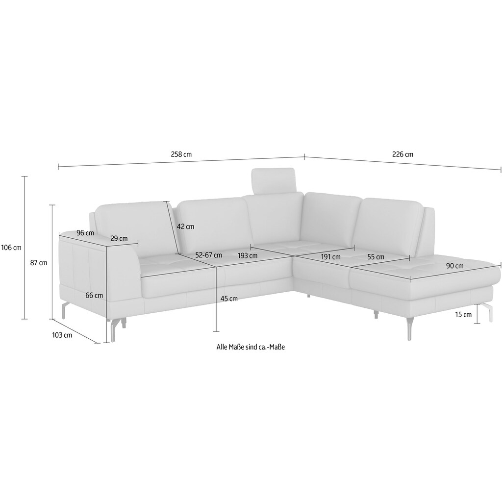 sit&more Ecksofa »Bendigo V«, inklusive Sitztiefenverstellung, Bodenfreiheit 15 cm, wahlweise in 2 unterschiedlichen Fußfarben