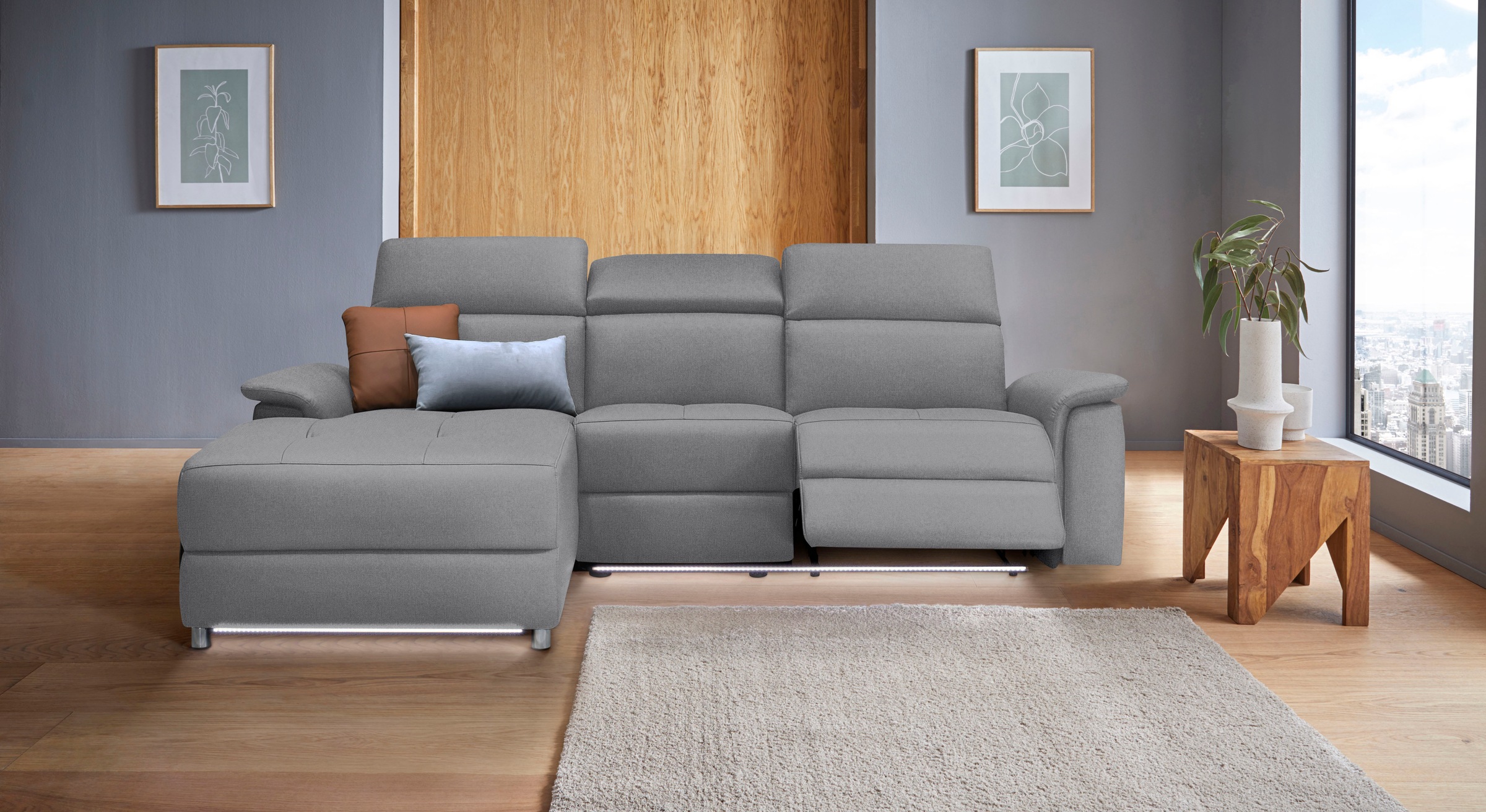 Places of Style Ecksofa »Pareli, L-Form, 259cm,m. Recamiere, Echtleder, Kun günstig online kaufen