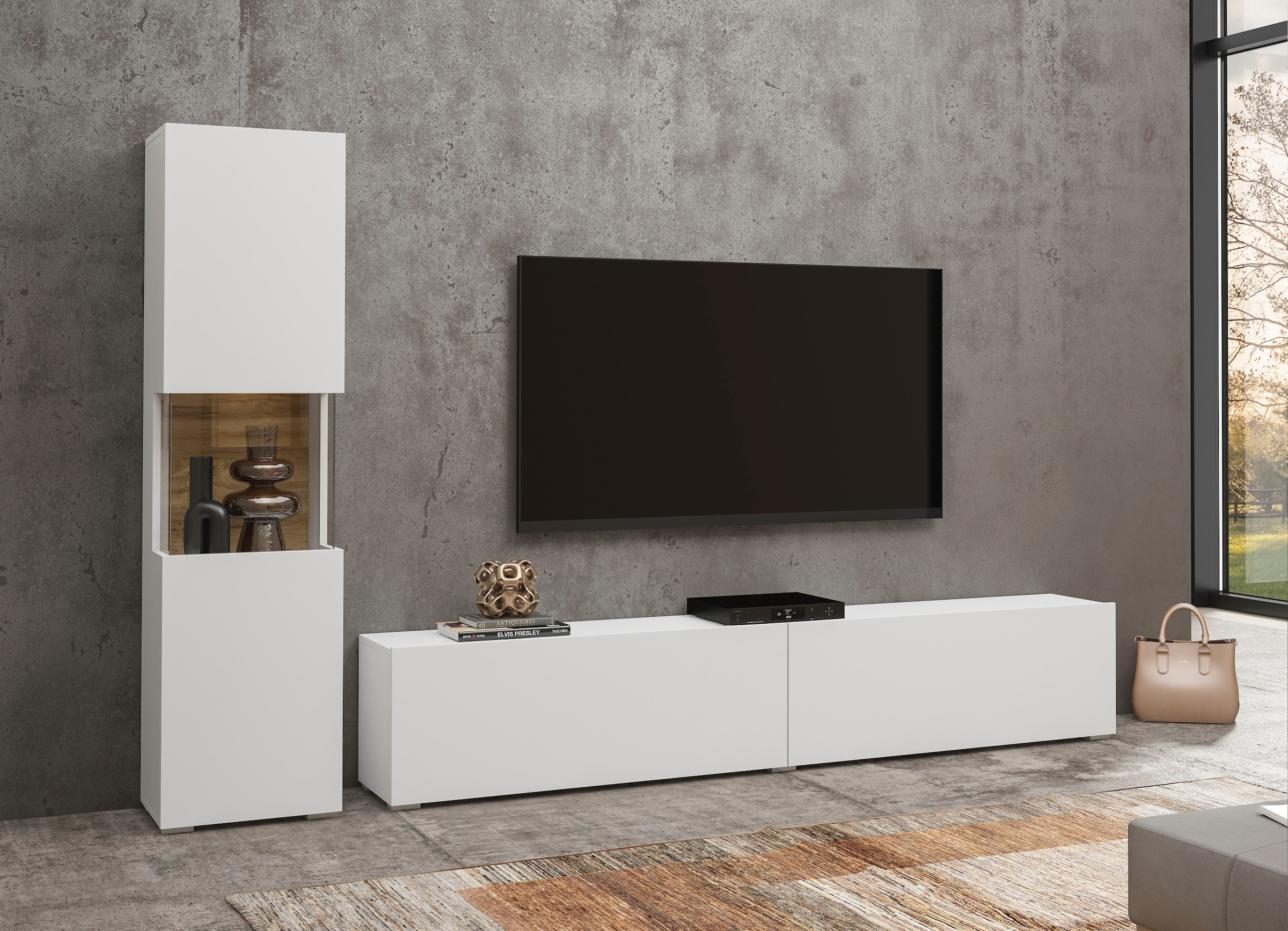 INOSIGN Wohnwand »Ava, Wohnzimmer-Set hängend/stehend montierbar, Vitrine, Lowboard«, 2-tlg.