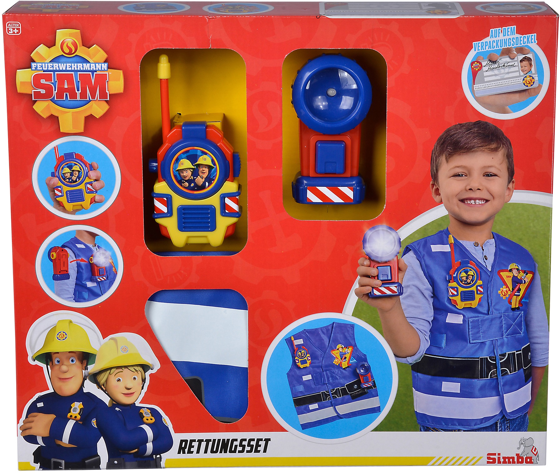 SIMBA Spielzeug-Schutzweste »Feuerwehrmann Sam, Feuerwehr Rettungsset«, (Set, 3 tlg.), mit Taschenlampe und Walkie-Talkie