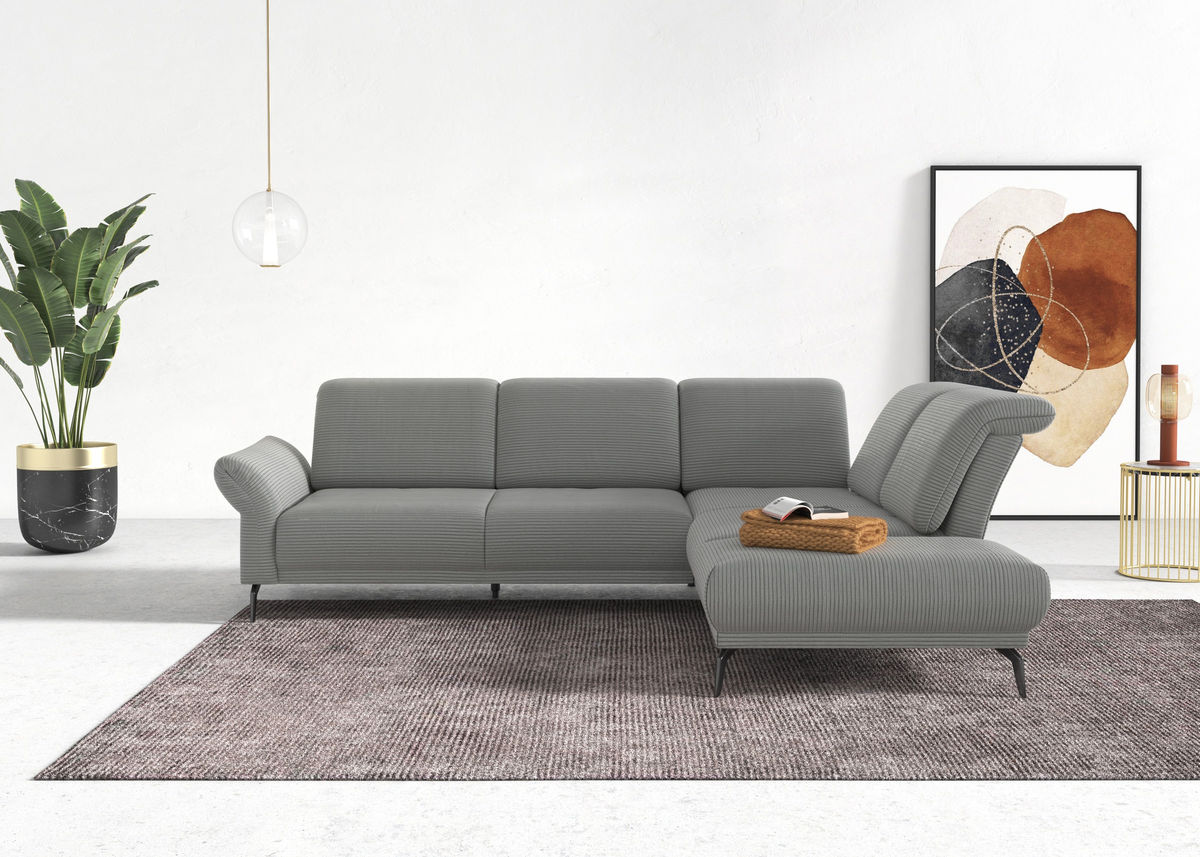 INOSIGN Ecksofa »Coco L-Form«, Sitztiefen-, Arm- und Kopfteilverstellung, Cord-Bezug, Fußhöhe 15 cm