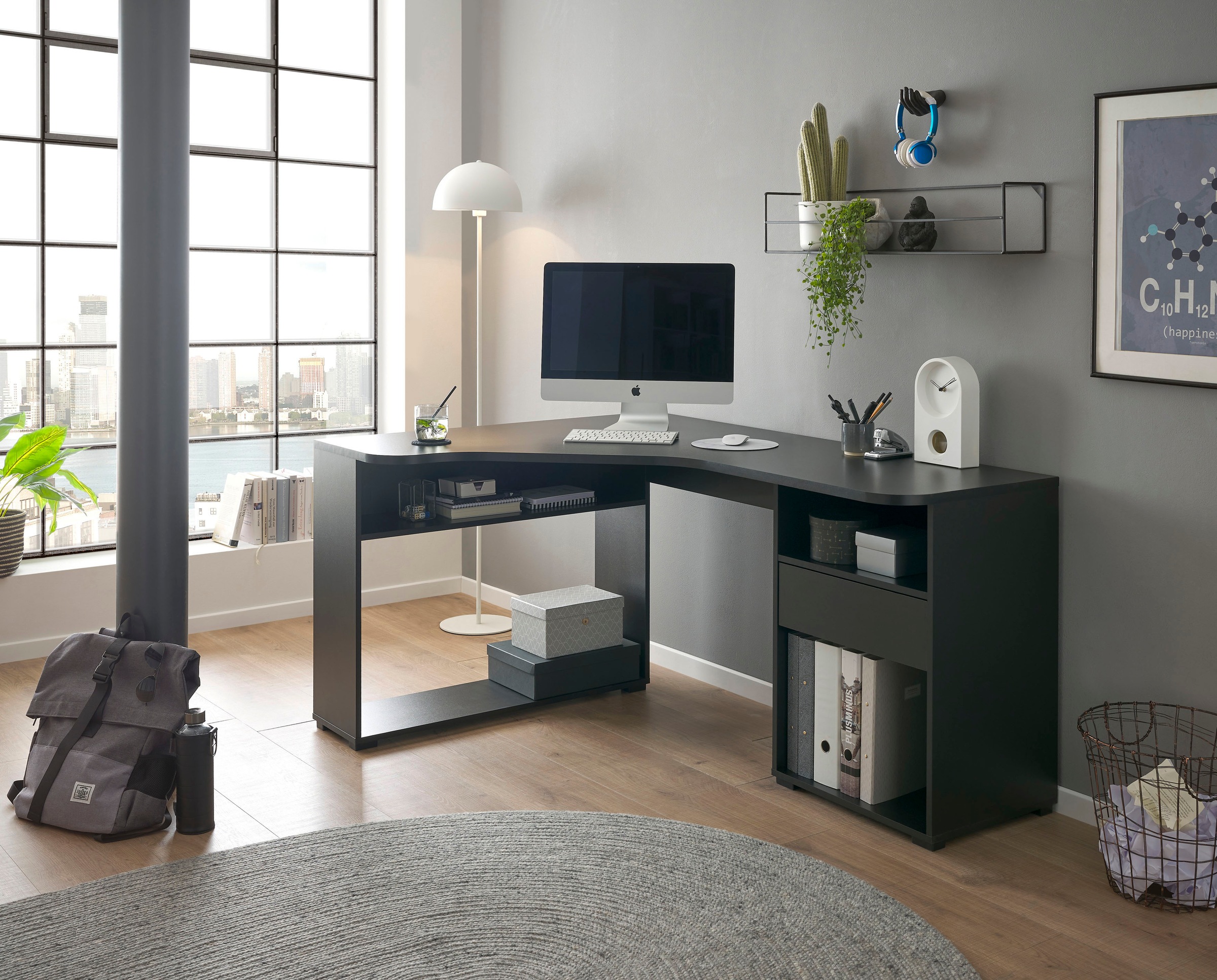 BEGA OFFICE Eckschreibtisch »BC3155«, schwarz mit Ablagefächer und Schublad günstig online kaufen