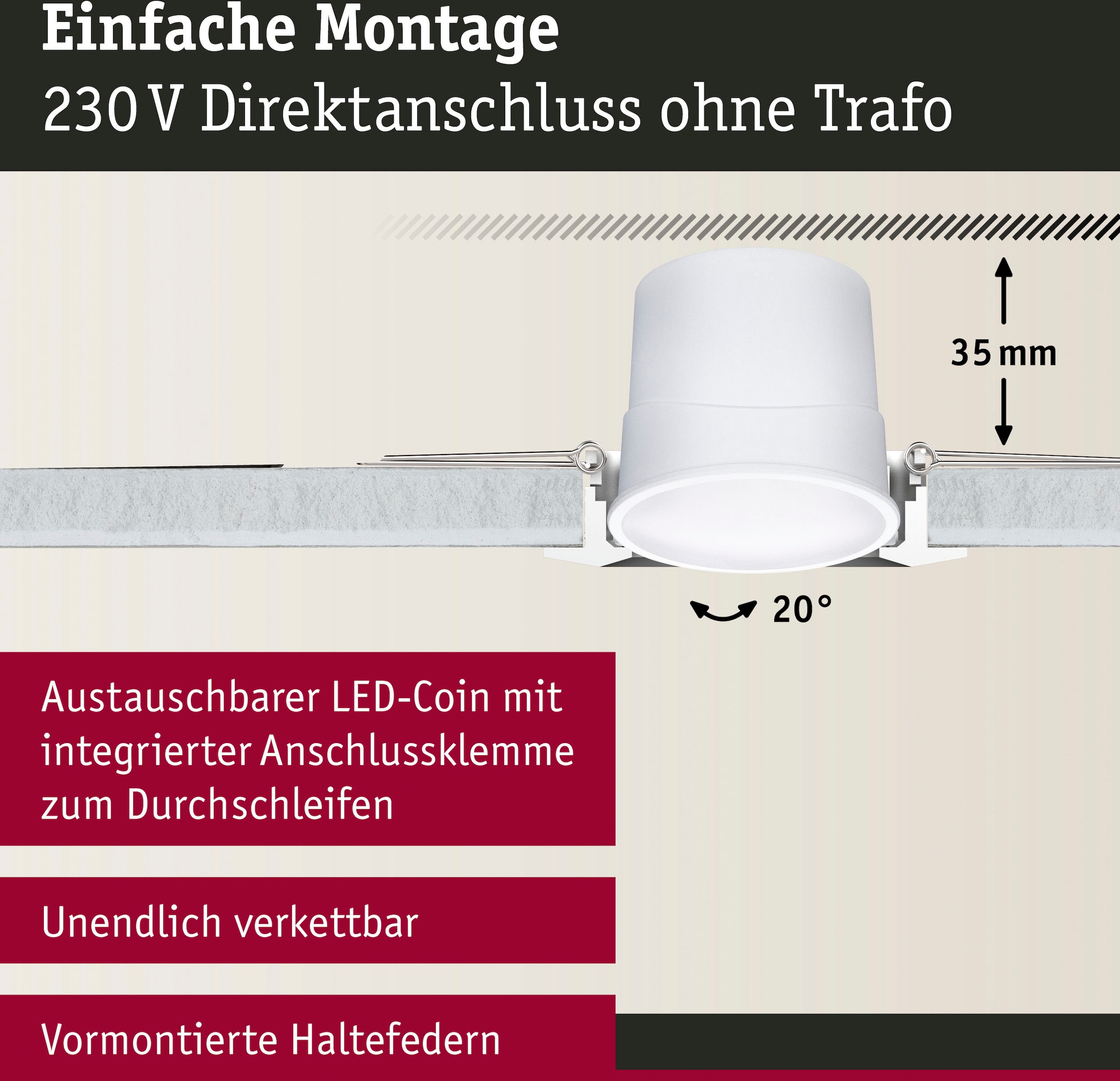 Paulmann LED Einbauleuchte »Base 3x430lm 230V«, 3 flammig, Zigbee Basisset