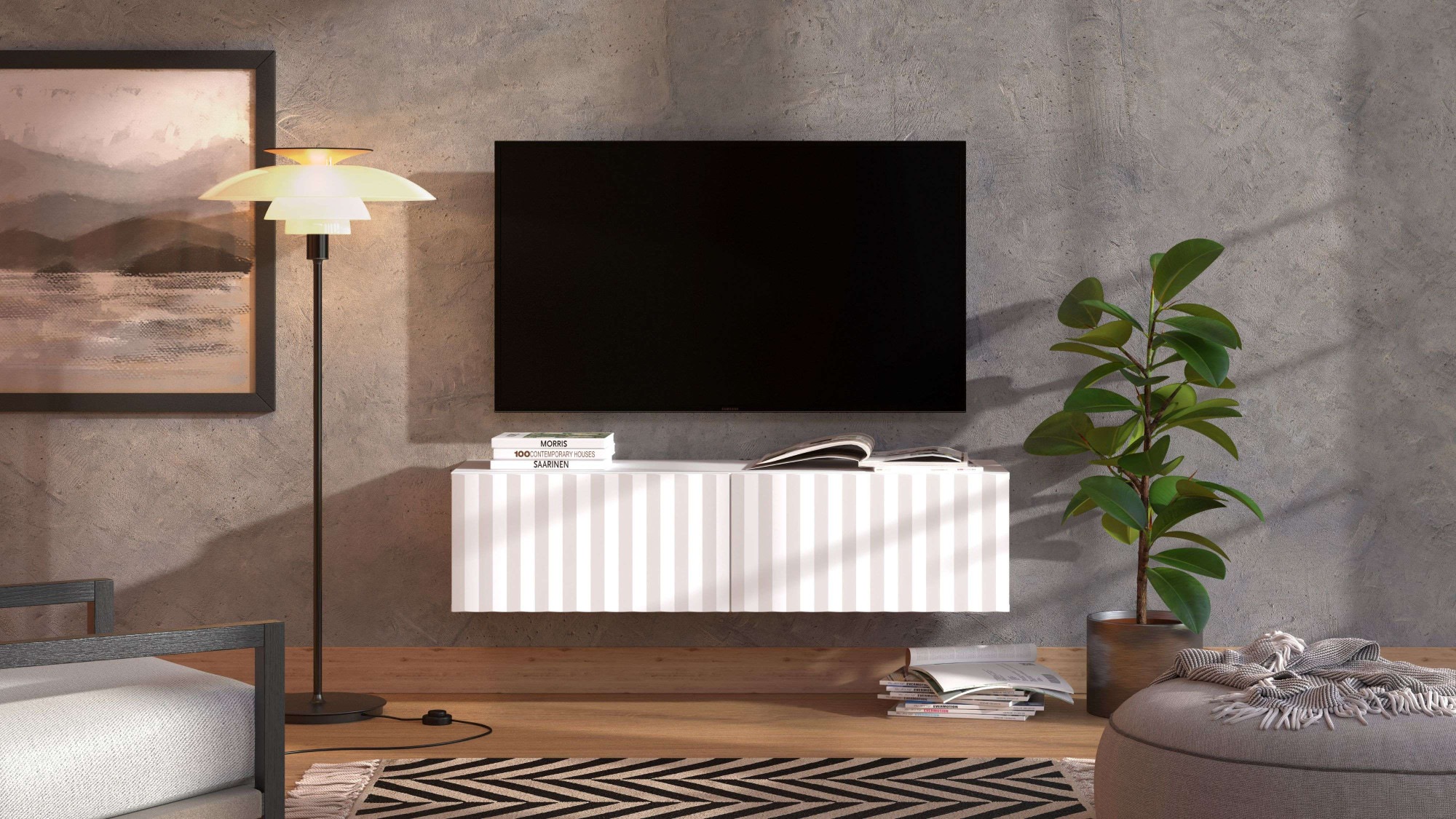 INOSIGN Lowboard »Antibes TV-Lowboard, Breite 192/154/128 cm, TV-Schrank«, TV-Kommode, Front in 3D-Optik, Push-To-Open-Funktion