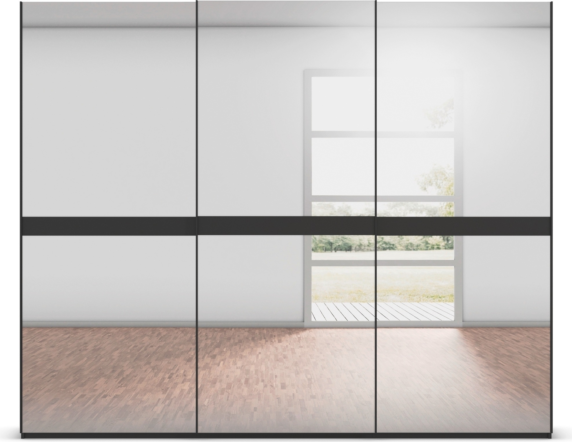 rauch Schwebetürenschrank »Kleiderschrank Schrank Garderobe Schlafzimmerschrank SCALE-LINE«, edle Optik mit Bauchbinde in Korpusfarbe Spiegelfront MADE IN GERMANY
