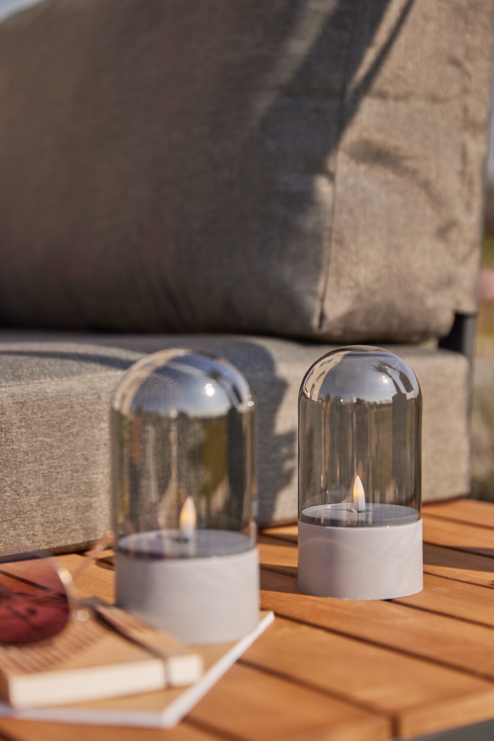 Brilliant LED Tischleuchte »Illusion« LED-Modul 2 Stk. LED-Kerzen Tischleuchten 2er-Set, 16x8 cm, Rauchglas, 2500 K, grau