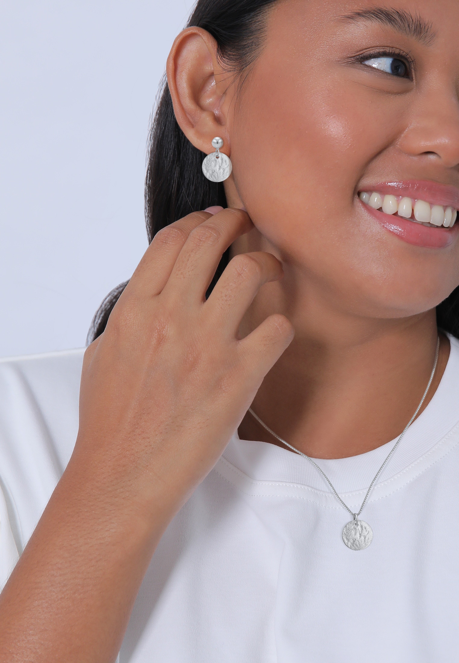 Elli Schmuckset »Plättchen Organic Kette Ohrhänger 925 Silber«