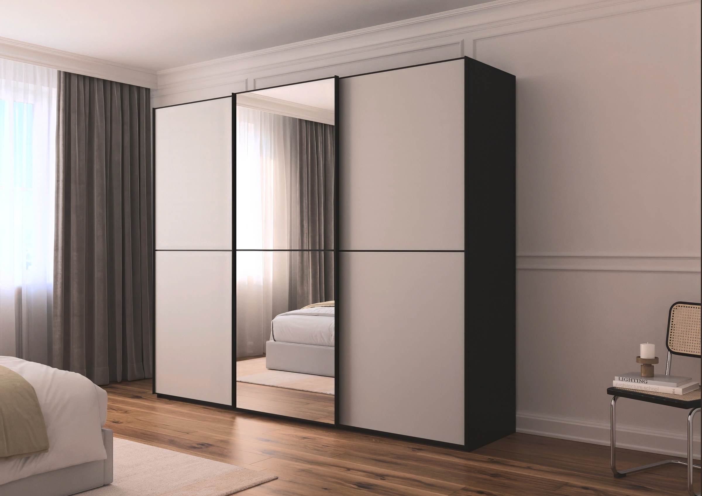 rauch Schwebetürenschrank »Kleiderschrank Schrank Garderobe Schlafzimmerschrank SCALE-DUO«, edle zweigeteilte Türen Spiegel/Glas-Mix 3 Zierleisten MADE IN GERMANY