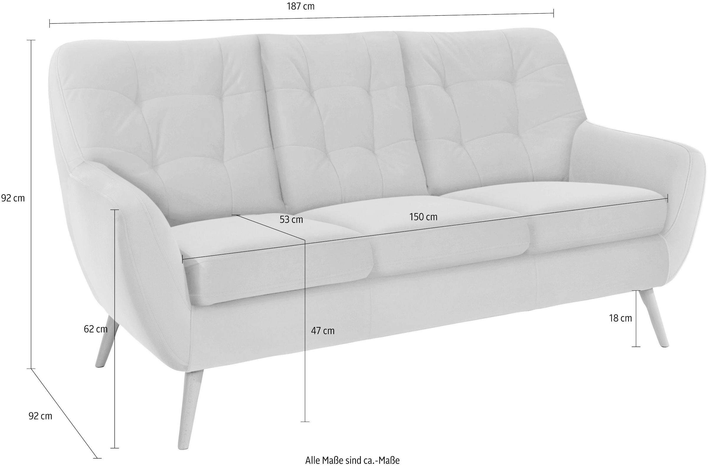 exxpo - sofa fashion 3-Sitzer »Scandi, bequem, aufwendige Rückenpolsterung für mehr Sitzkomfort«, aktuelle Farben in hochwertigen Bezugsqualitäten, Holzfuß