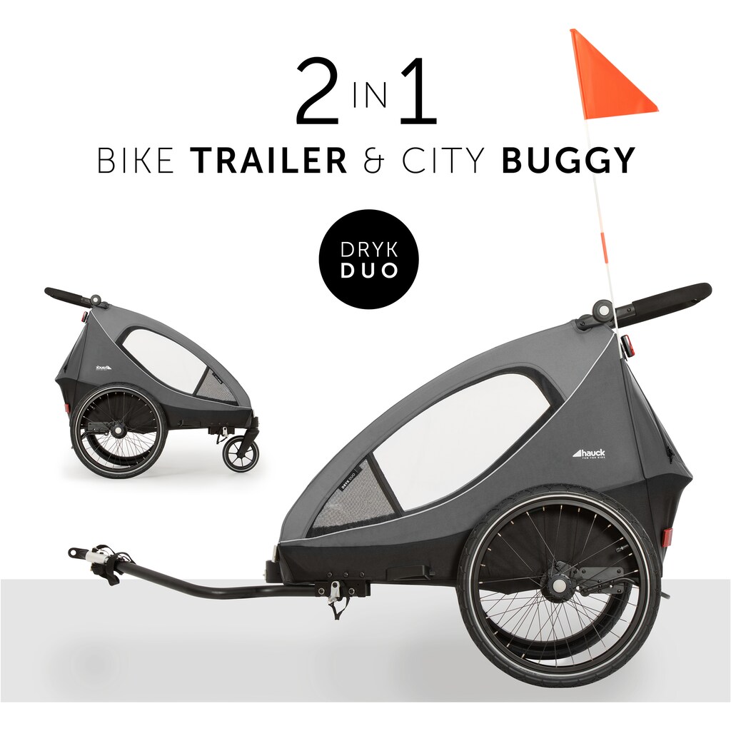 Hauck Fahrradkinderanhänger »2in1 Bike Trailer und Buggy Dryk Duo, grau«, für 2 Kinder; inklusive Deichsel