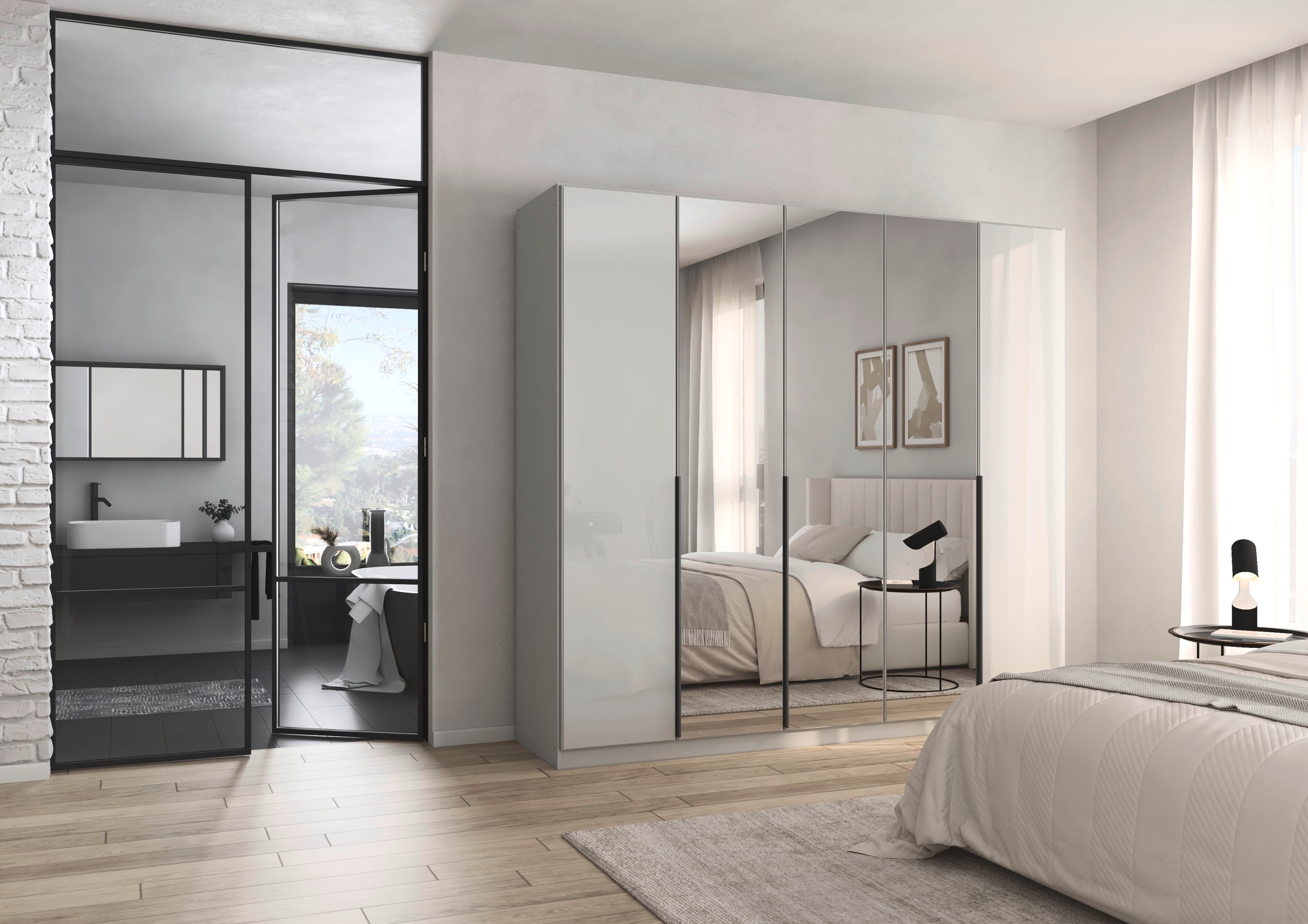 rauch Drehtürenschrank »Kleiderschrank Kleiderschränke Schrank Garderobe AGORDO mit Glasfront«, (in zwei Griff-Farben), durchdachte Innenausstattung, in 6 Breiten und 2 Höhen MADE IN GERMANY