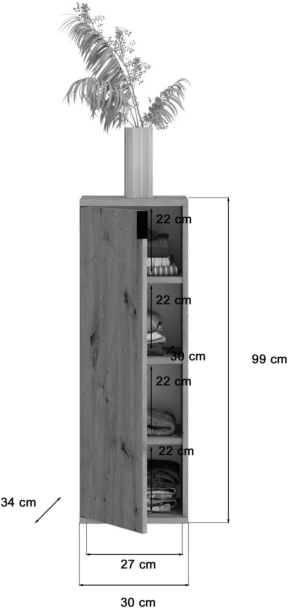INOSIGN Kommode »Trondheim, Breite 30 cm, 1 Tür, 3 Einlegeböden, 4 Fächer«, Türanschlag wechselbar, Garderobenkommode, Schuhschrank, Schuhkommode