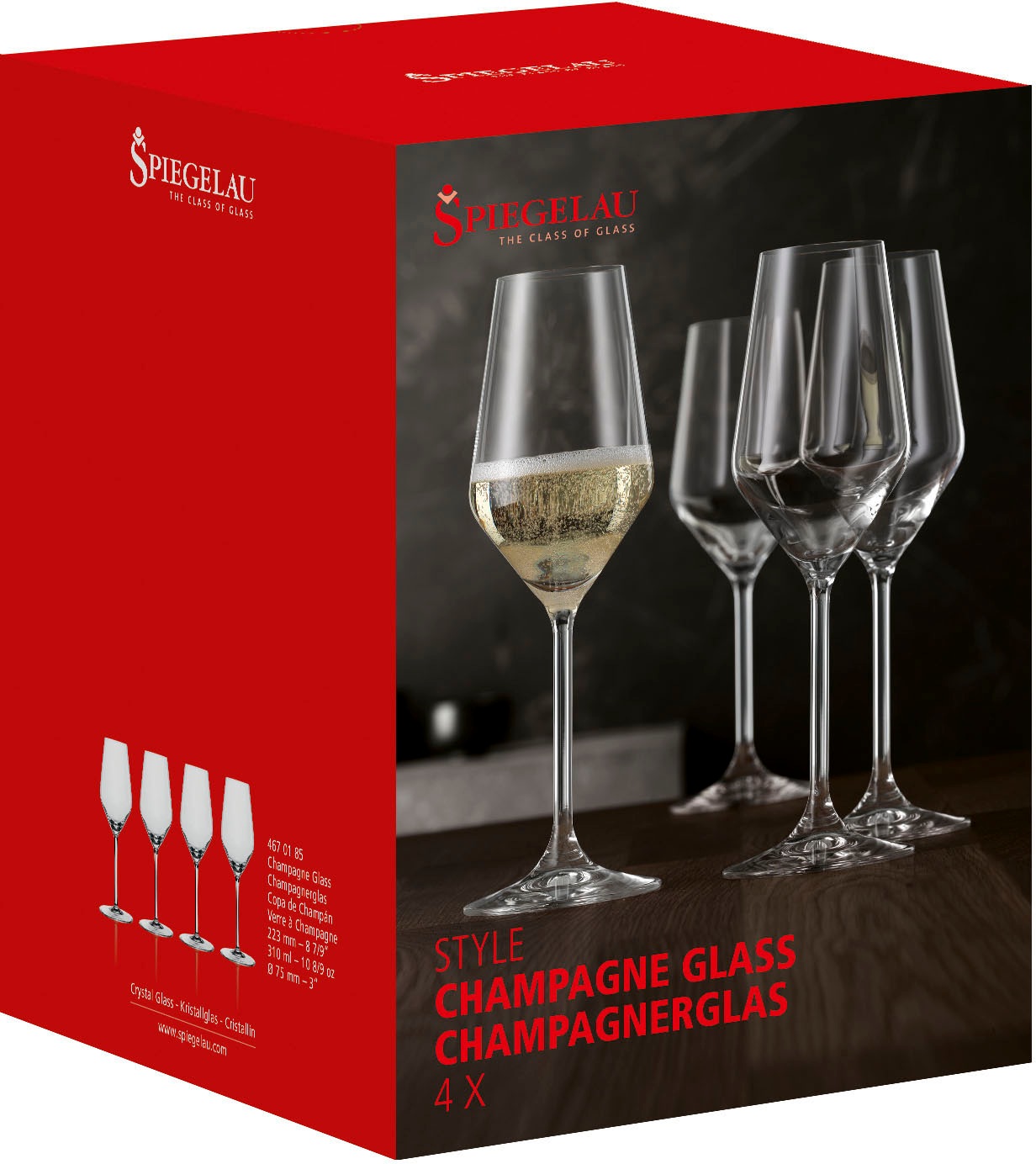 SPIEGELAU Champagnerglas »Style«, (Set, 4 tlg., Set bestehend aus 4 Gläsern), 310 ml, 4-teilig