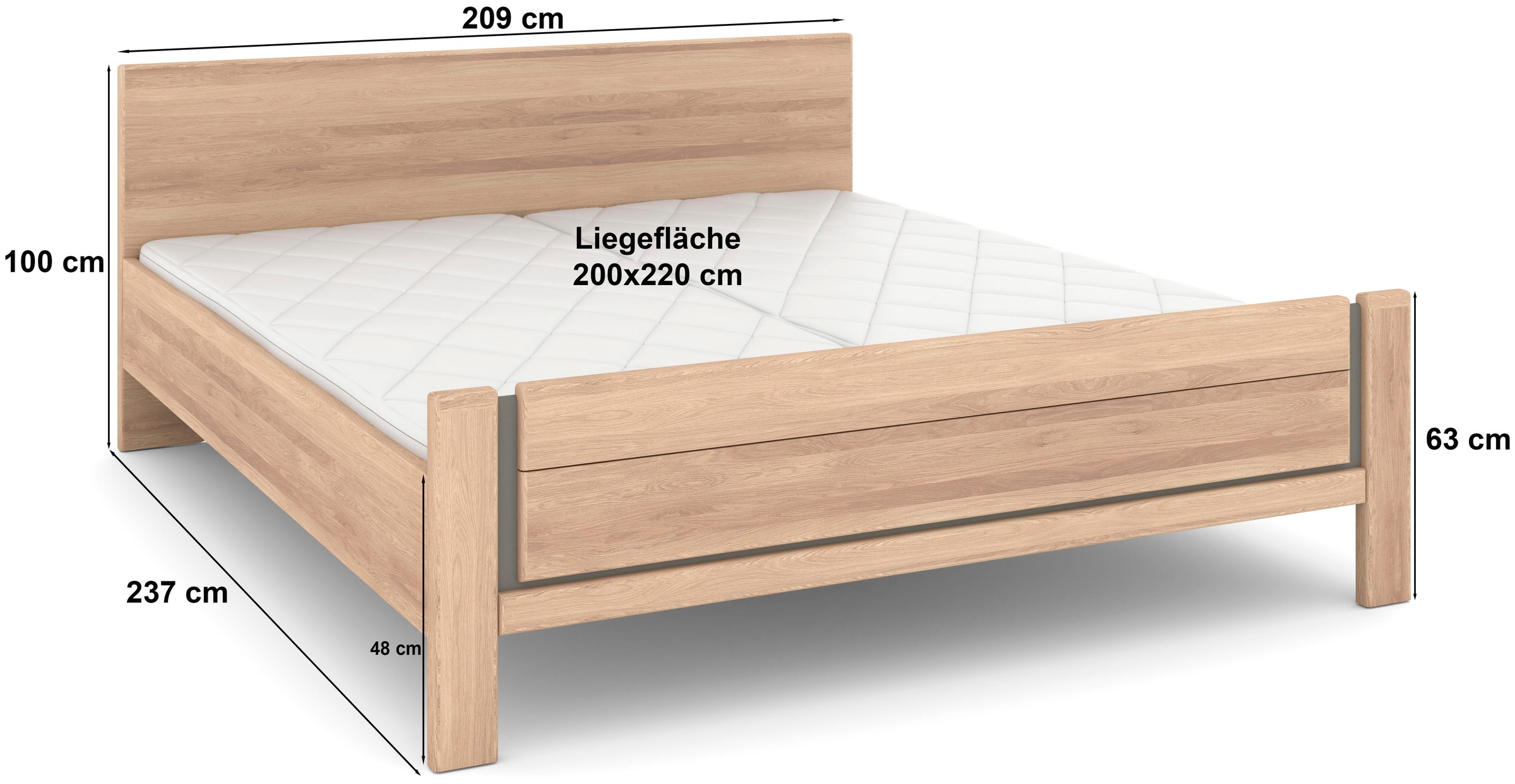 Musterring Holzbett »Sorrent, Bettgestell, Bettrahmen, teilmassiv Eiche«, (MADE IN GERMANY), Eiche teilmassiv, Liegehöhenverstellung, Stollenfußteil