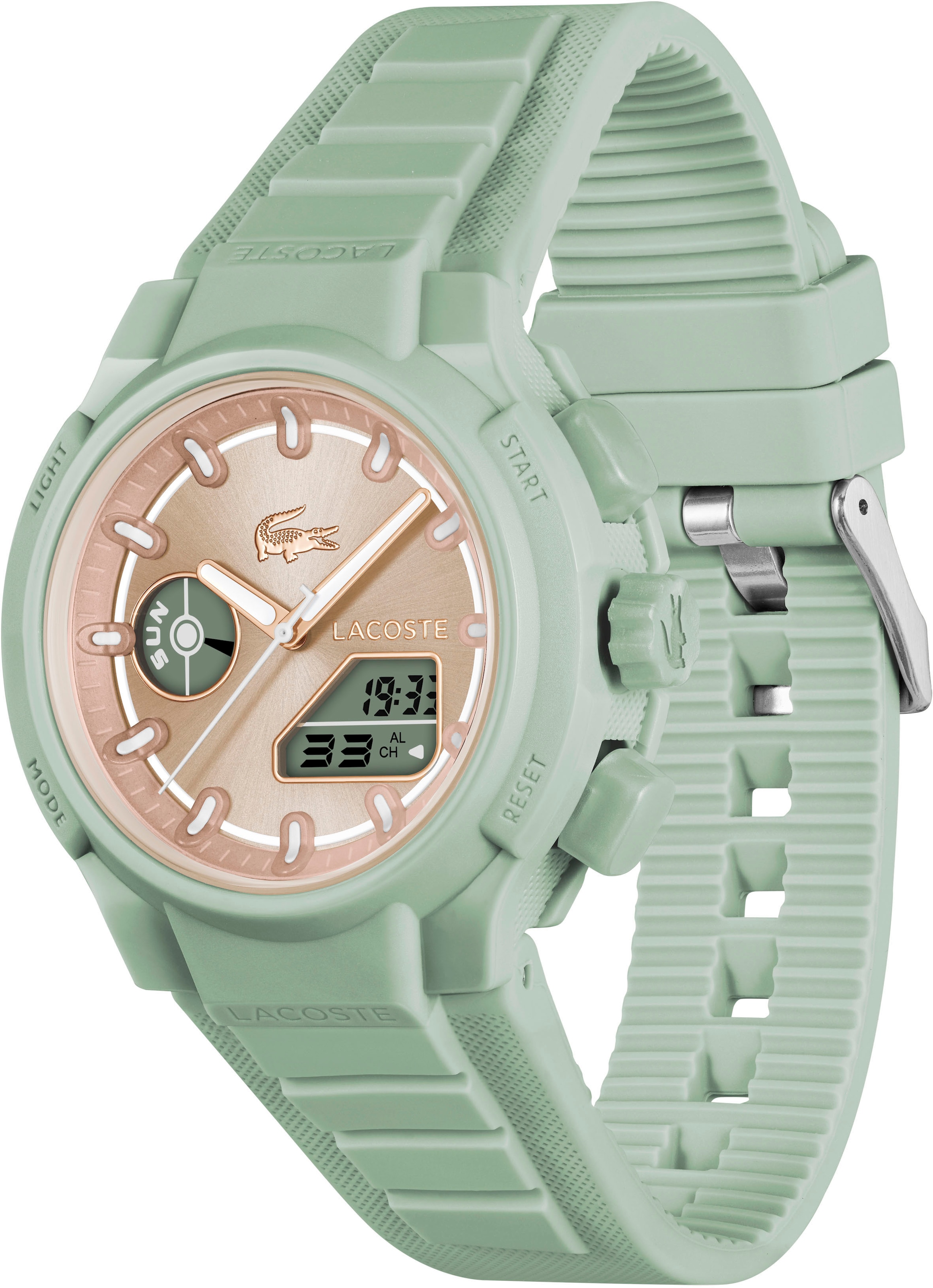 Lacoste Quarzuhr »LC33«, Armbanduhr, Damenuhr, Silikonarmband, analog, digital, Stoppfunktion