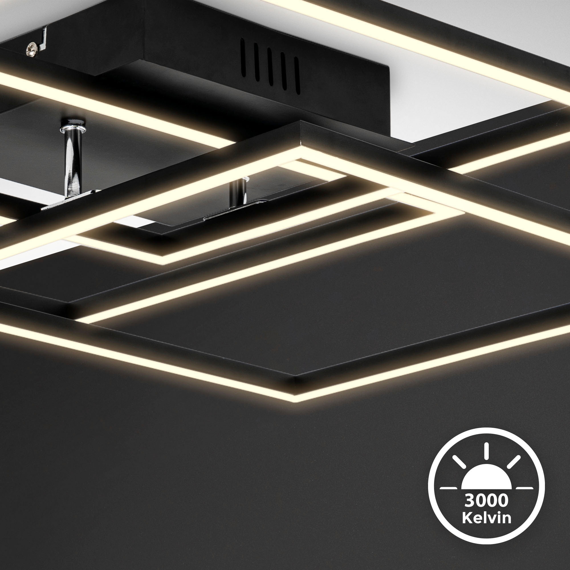 B.K.Licht LED Deckenleuchte »BK_FR1505 LED Deckenlampe, Frame, Schwenkbar, Schwarz«, 1 flammig, Leuchtmittel LED-Modul | LED fest integriert, 3-flammig, 3000 K warmweißes Licht, 568x568x95 mm (LxBxH)
