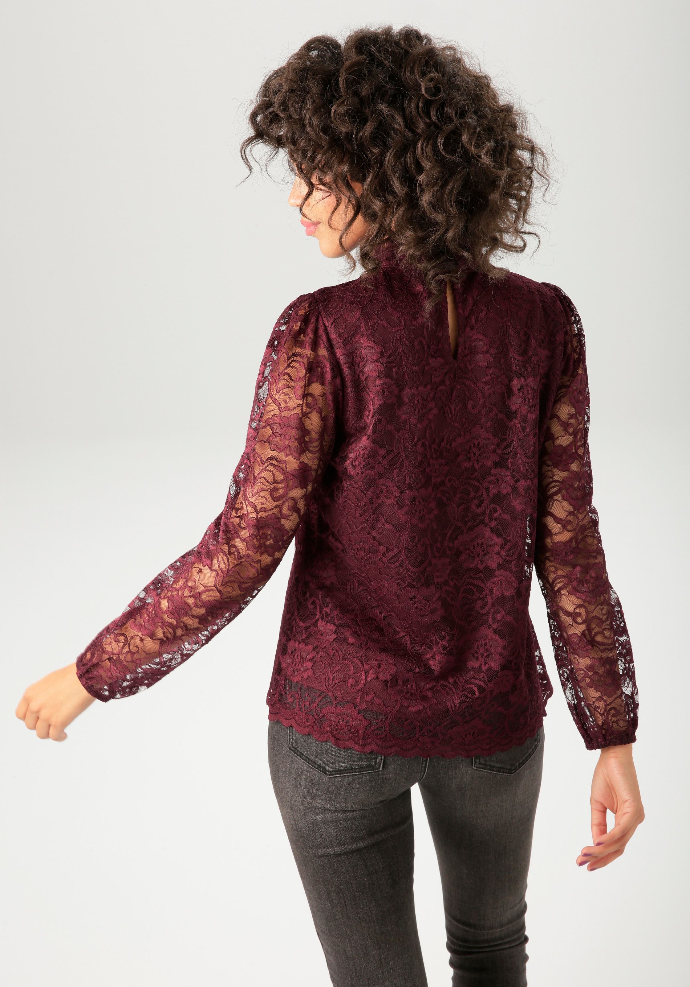 Aniston CASUAL Spitzenbluse, aufwändig mit edlen Rosen verziert - NEUE KOLLEKTION