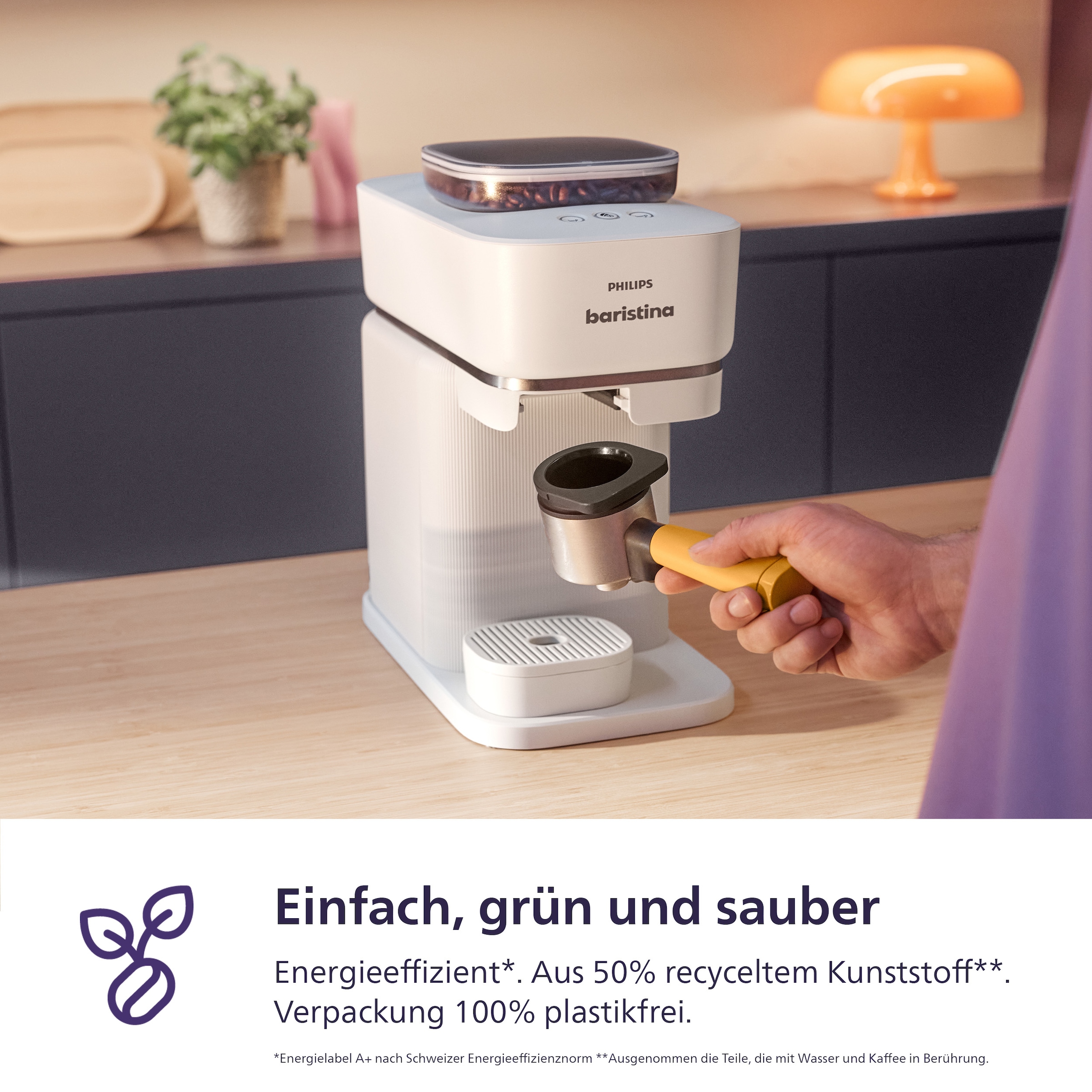 PHILIPS baristina Espressomaschine »BAR300/03 mit Mahlwerk für ganze Bohnen« 16 bar Pumpendruck, Naturweiß​/Mangogelb