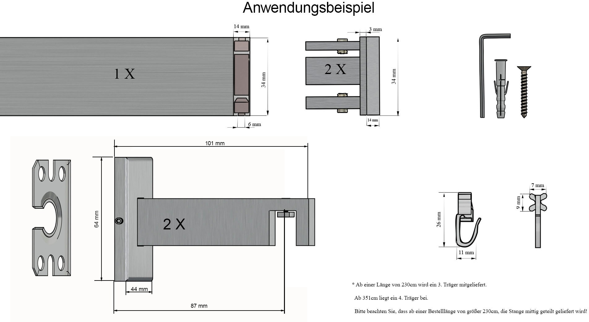 indeko Gardinenstange »Bern«, 1 läufig-läufig, Wunschmaßlänge, Innenlauf Komplett-Set inkl. Gleitern und Montagematerial