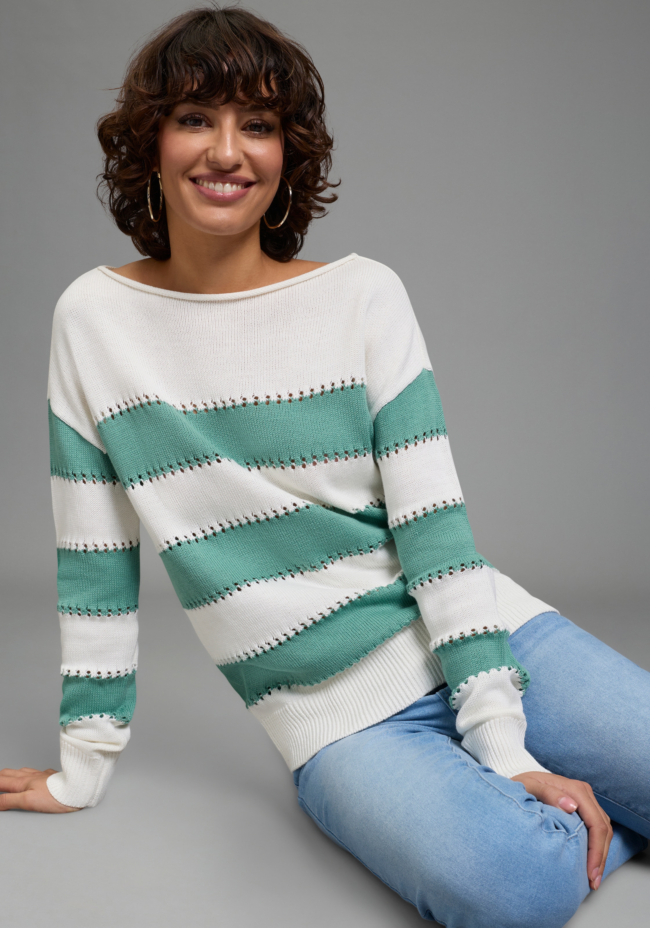 Laura Scott Streifenpullover »in sommerlichem Look« leichter Sommerpullover mit modernem Lochmuster