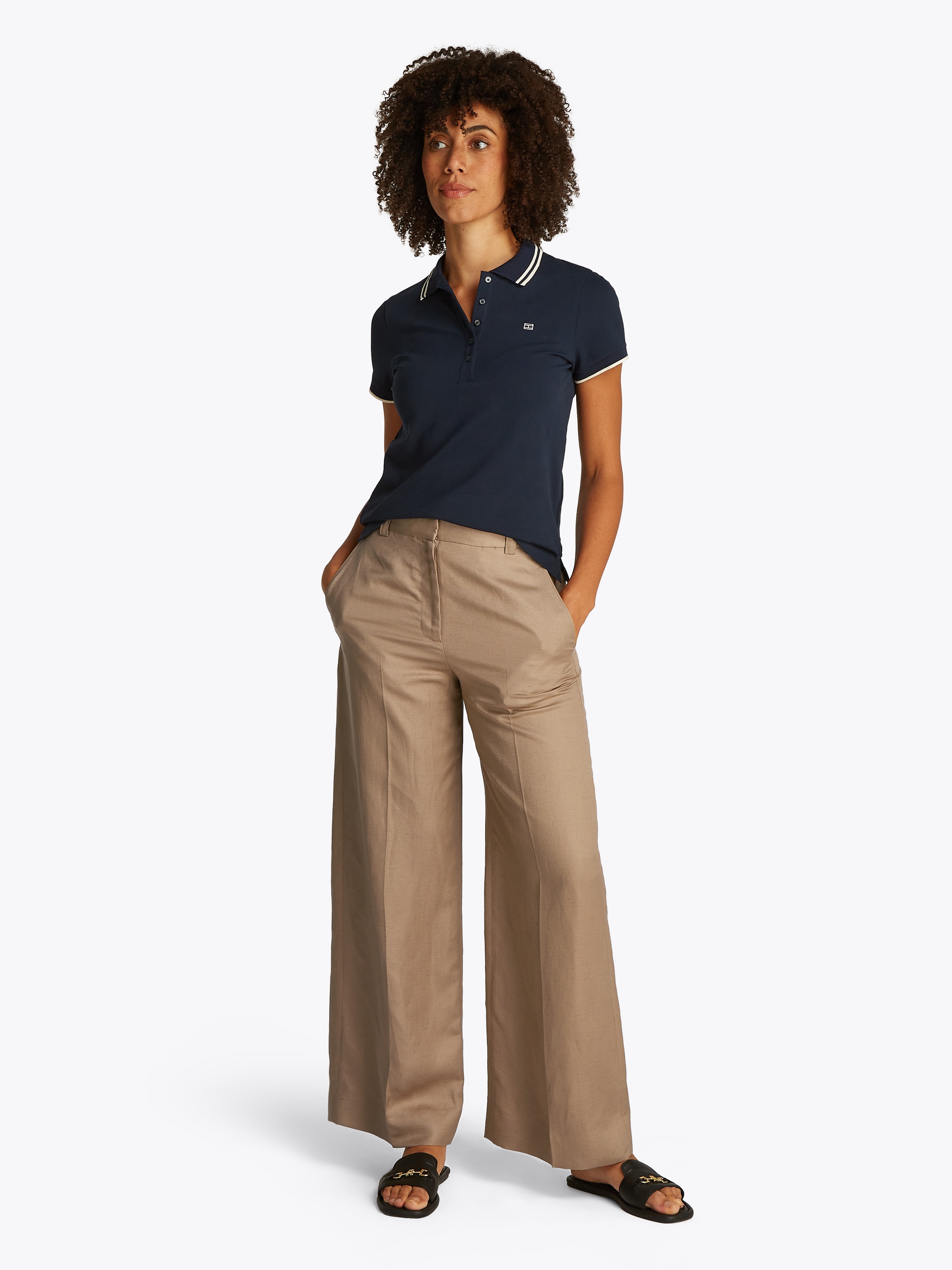 Tommy Hilfiger Leinenhose »VISCOSE LINEN WIDE LEG PANTS«, mit Bügelfalten,kühlendes Premium Leinen