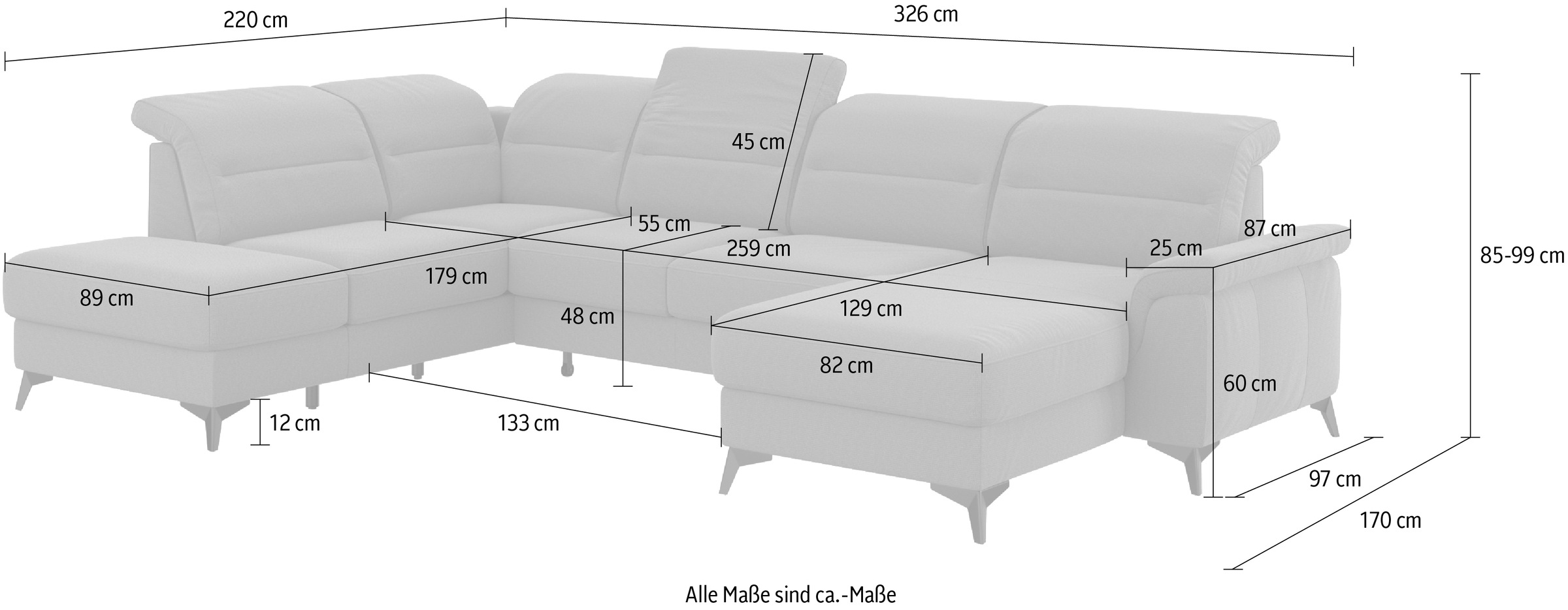 sit&more Wohnlandschaft »Sinatra U-Form«, optional mit Kopfteilverstellung und Armteilfunktion, Metallfüße