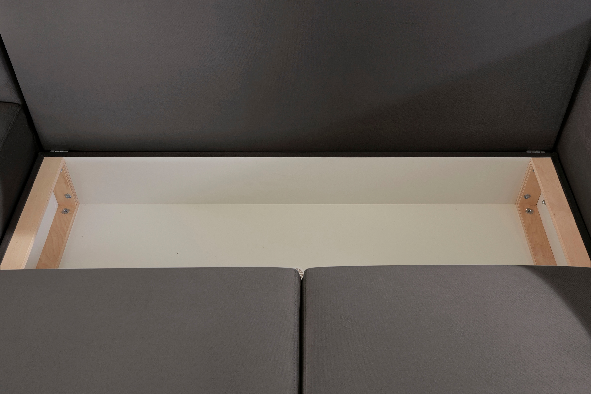 INOSIGN Ecksofa »Asra L-Form«, incl. Bettfunktion und Bettkasten, Seitentasche im Armteil, Federkern