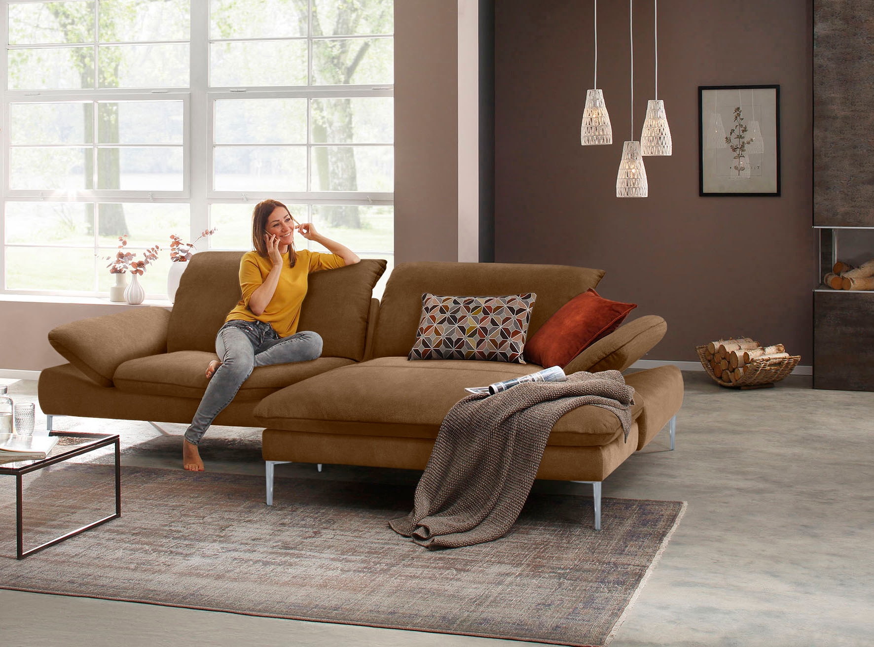 W.SCHILLIG Ecksofa »enjoy&MORE, mit tollem Sitzkomfort, elegant und bequem, L-Form«, mit Sitztiefenverstellung, Füße silber matt, Breite 294 cm