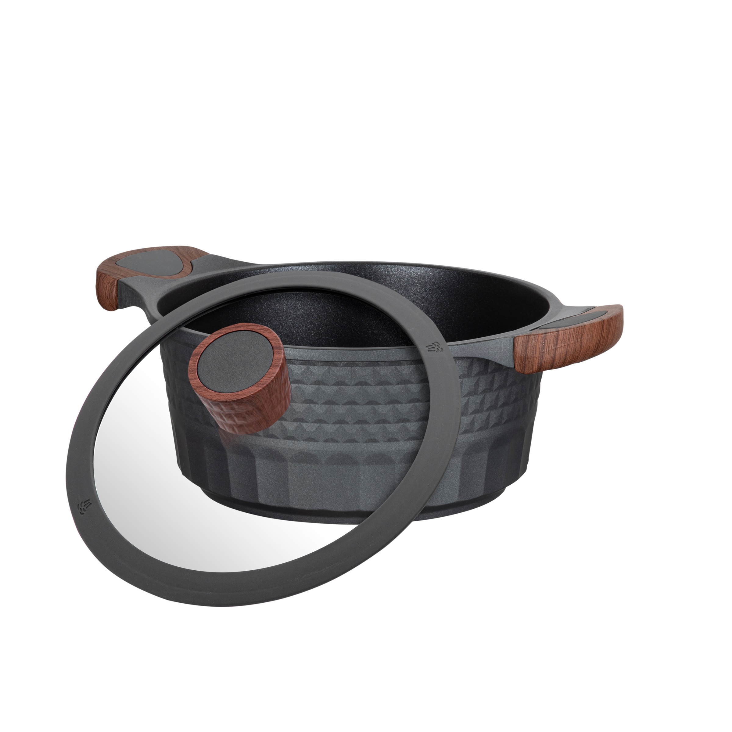 RESTO Kitchenware Topf-Set »CAPELLA -  Einzigartiges Design mit 3D-Effekt, antihaftbeschichtet« Set, 1x Soßentopf Ø 16 cm, 1x Kochtopf Ø 20 cm, 1x Pfanne Ø 24 cm, 5 tlg. Aluminiumguss