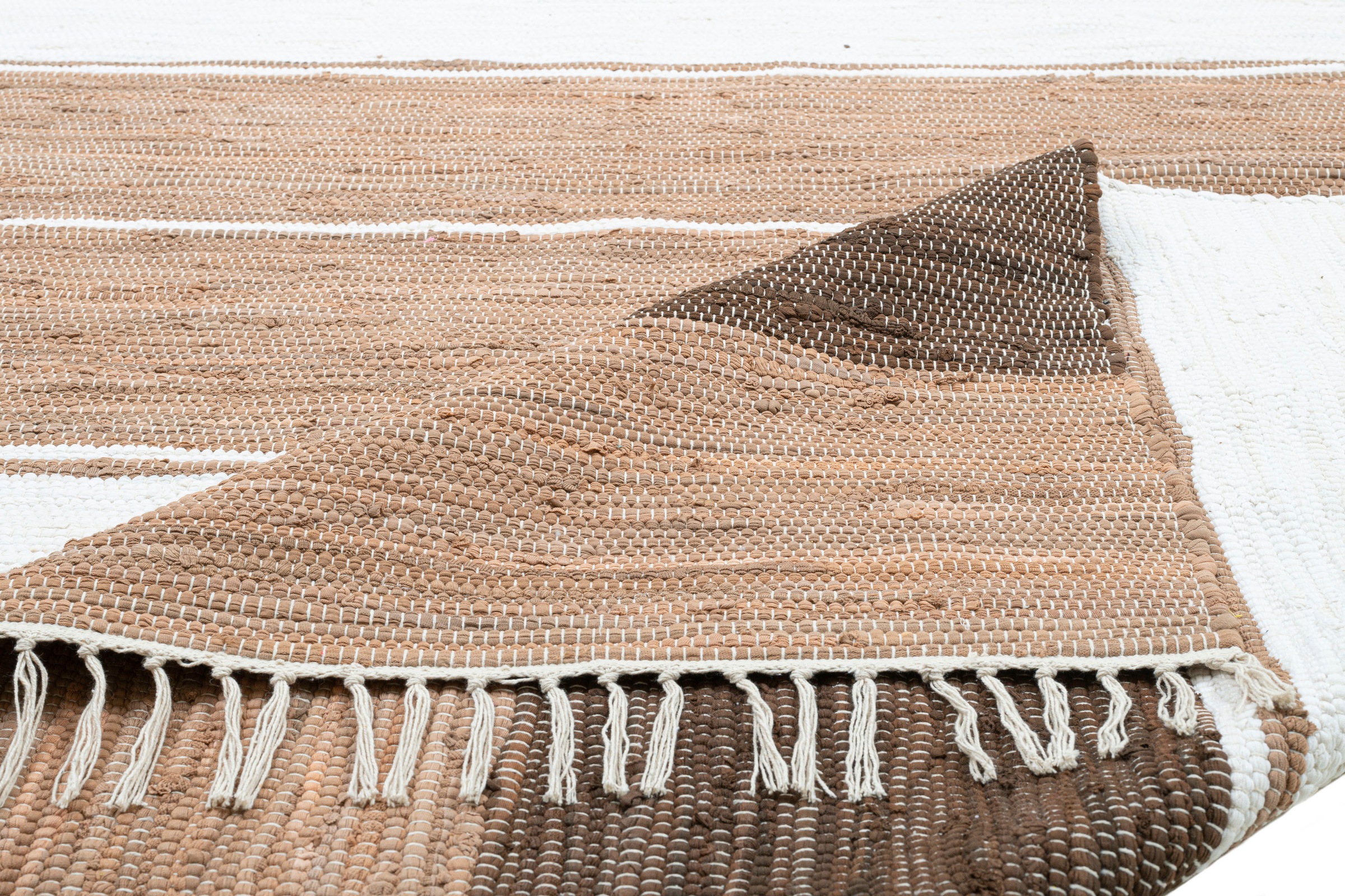THEKO Teppich »Stripe Cotton, handgewebt«, rechteckig, 5 mm Höhe, Flachgewebe, gestreift, reine Baumwolle, mit Fransen, auch als Läufer