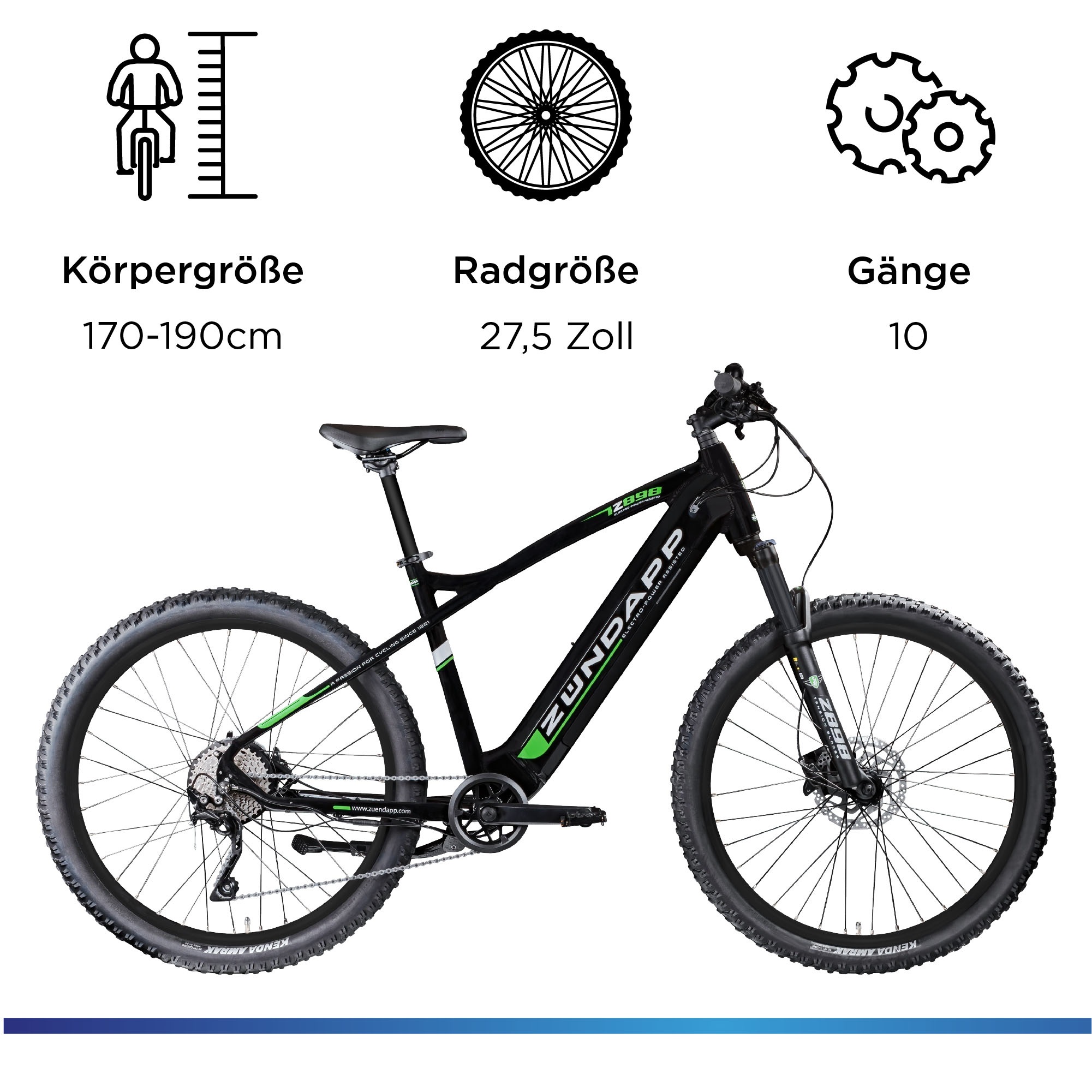 Zündapp E-Bike »Z898«, 10 Gang, Heckmotor 250 W, Pedelec, Elektrofahrrad für Damen u. Herren, MTB