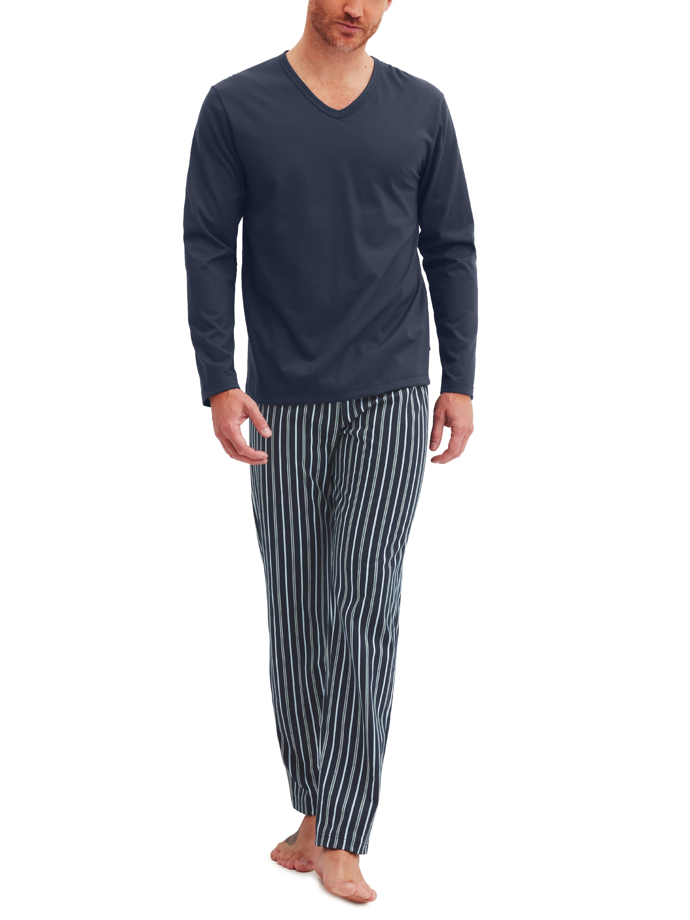 CALIDA Schlafanzug »Cotton Special«, (2 tlg.), Langarm, V-Ausschnitt, Comfort Fit, lange Hose